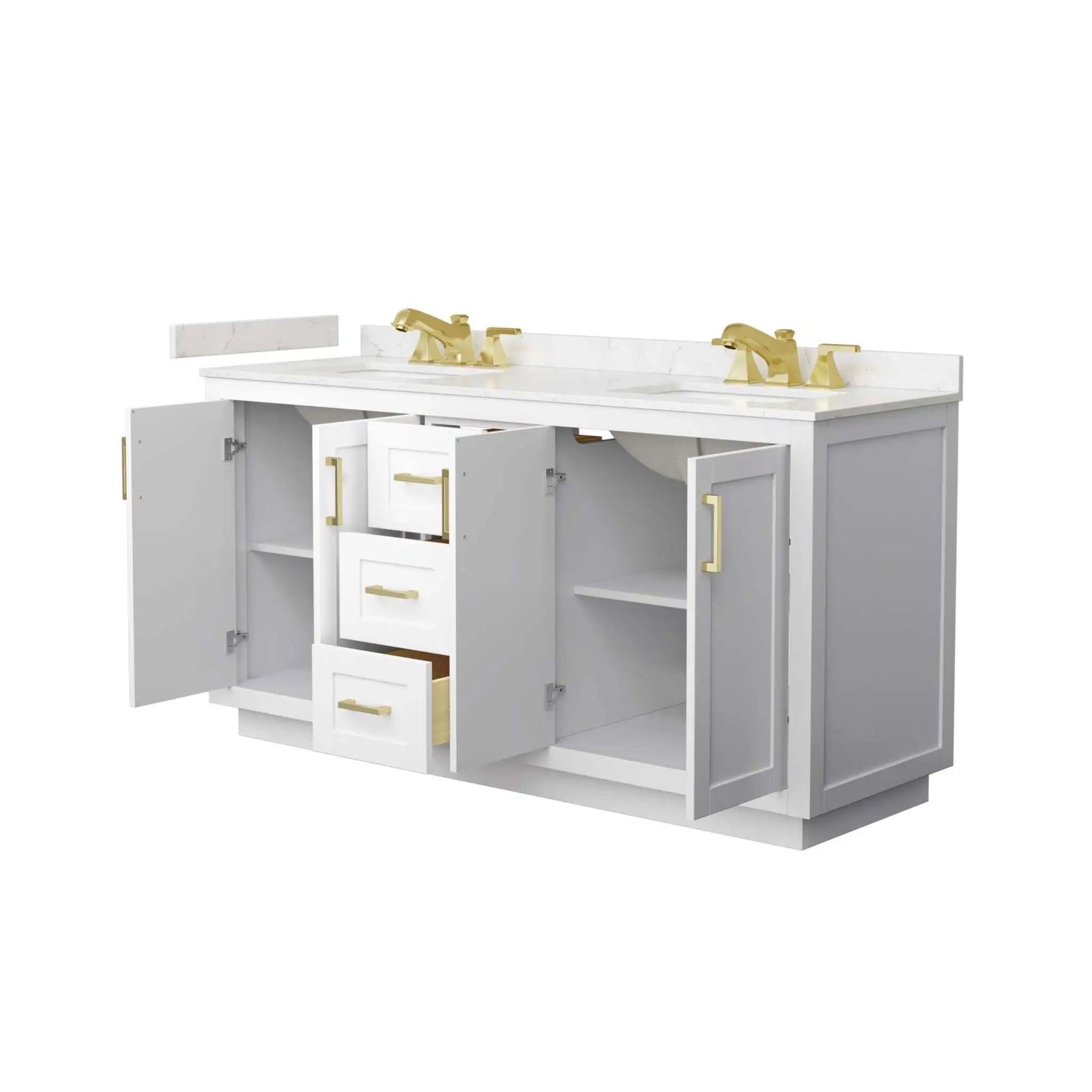 66" Miranda Double Bathroom Vanity in White with Brushed Gold Trim by Wyndham