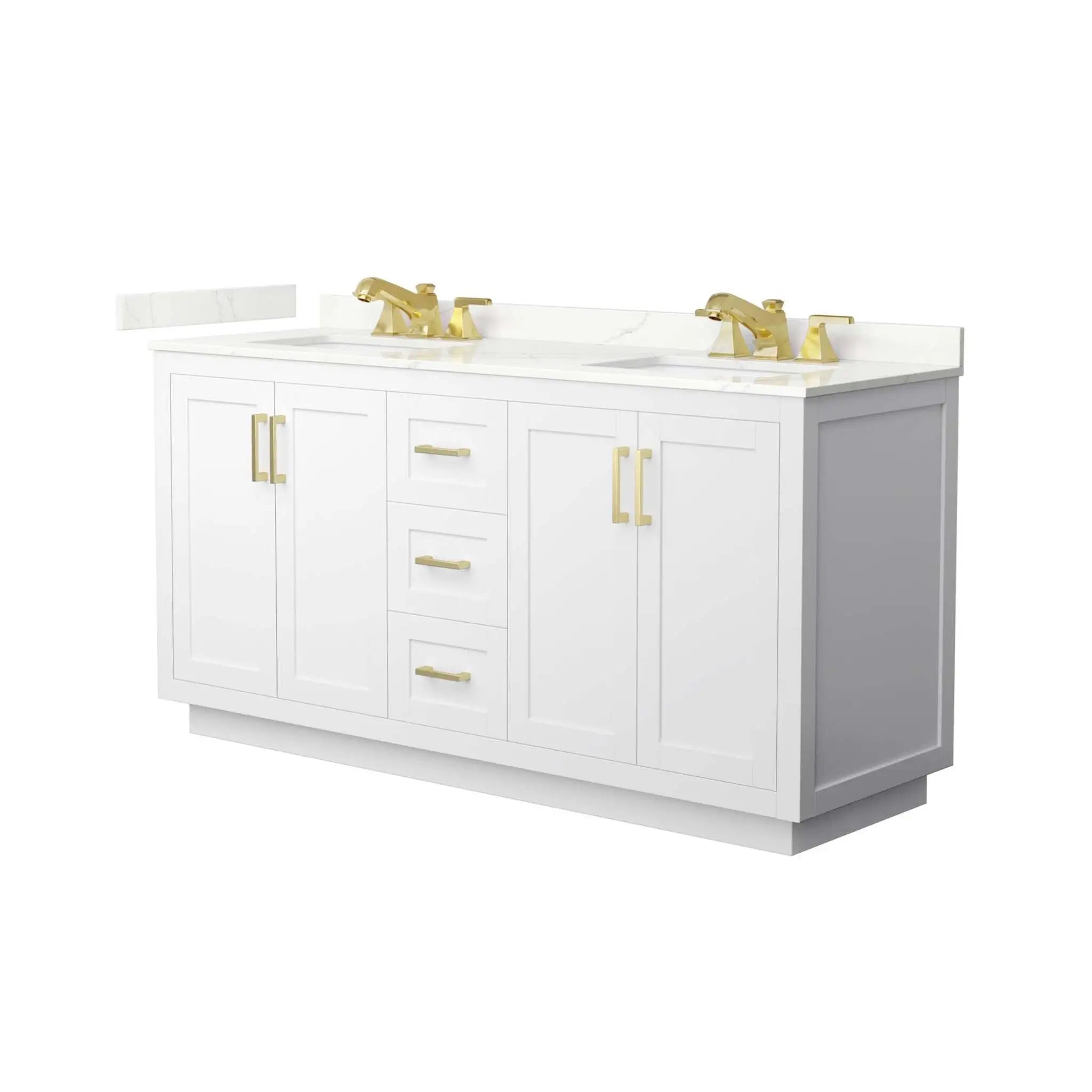66" Miranda Double Bathroom Vanity in White with Brushed Gold Trim by Wyndham