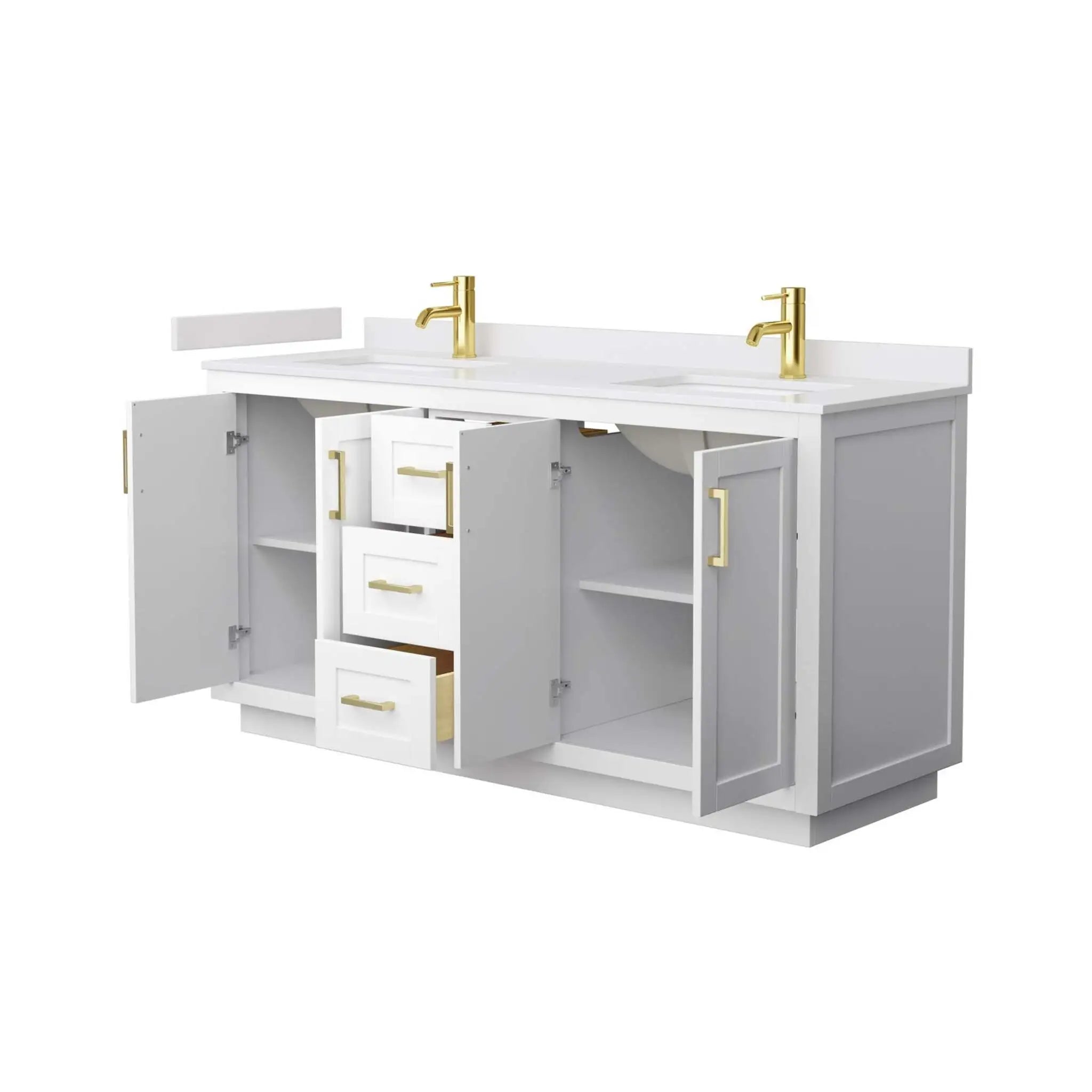 66" Miranda Double Bathroom Vanity in White with Brushed Gold Trim by Wyndham