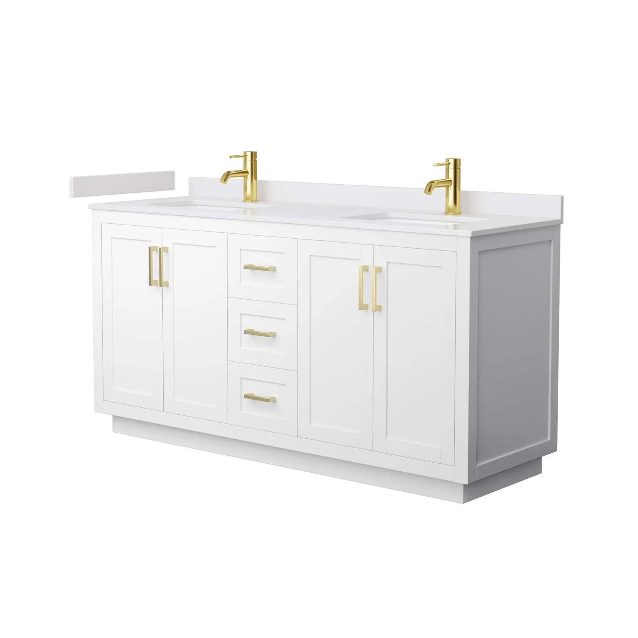 66" Miranda Double Bathroom Vanity in White with Brushed Gold Trim by Wyndham