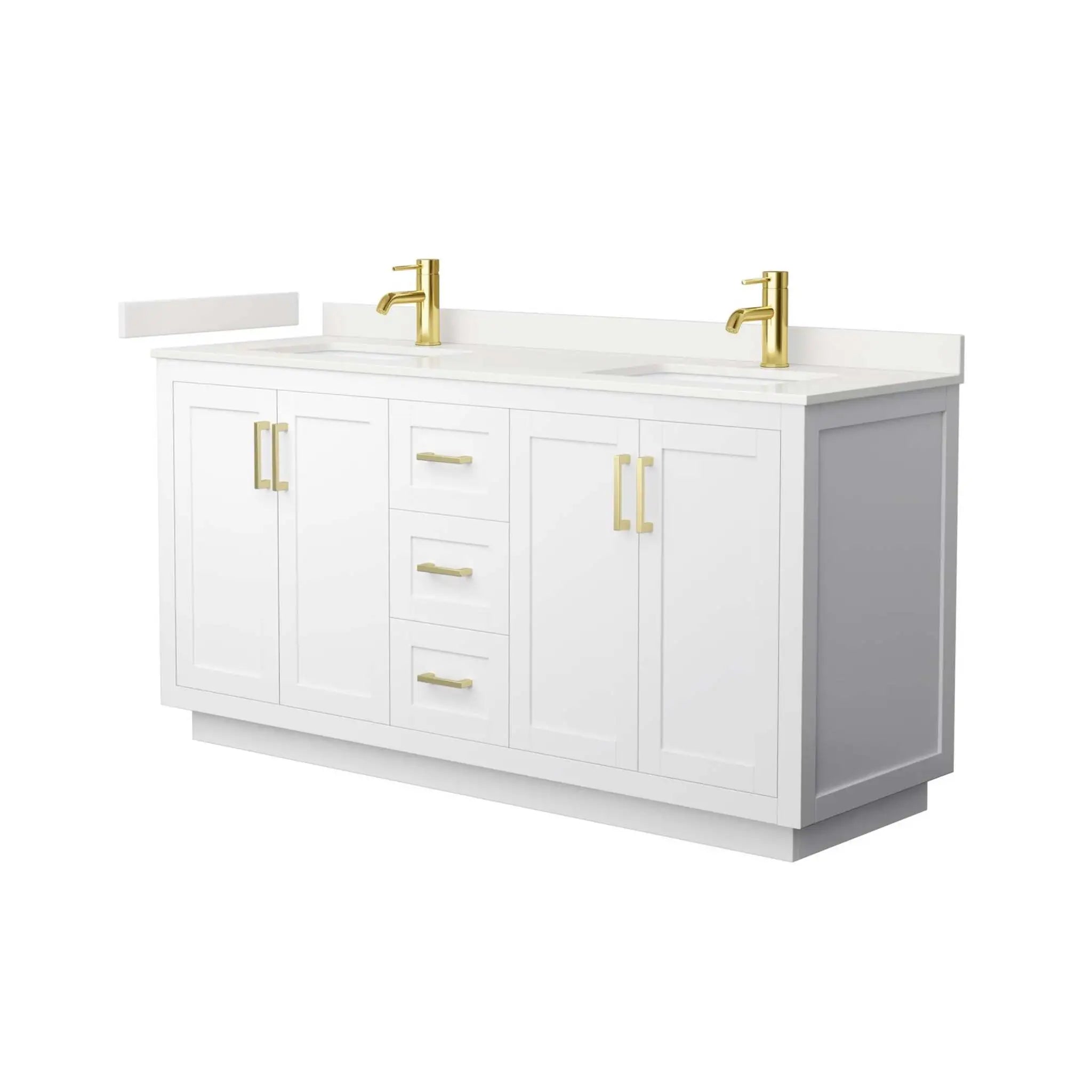 66" Miranda Double Bathroom Vanity in White with Brushed Gold Trim by Wyndham