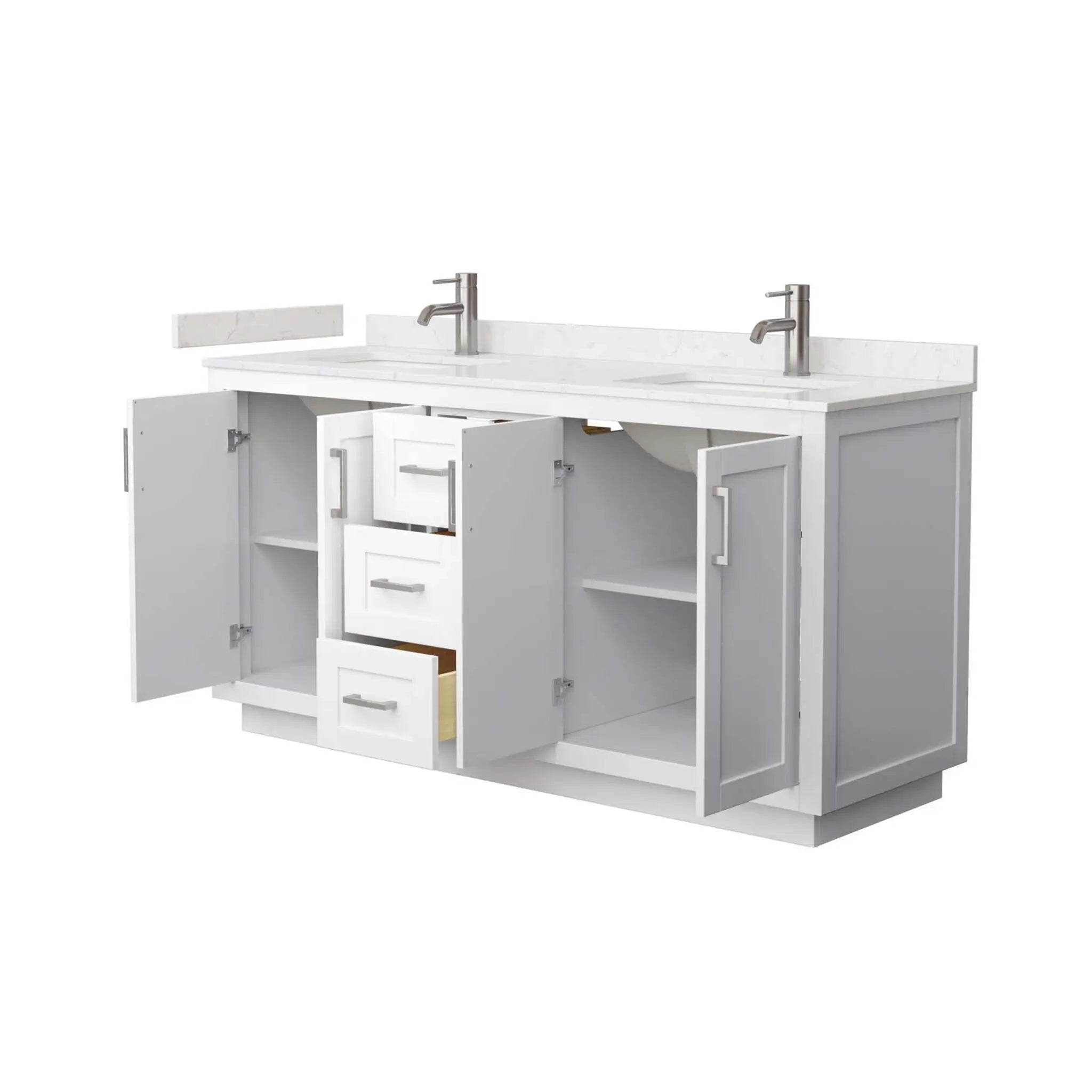 66" Miranda Double Bathroom Vanity in White with Brushed Nickel Trim by Wyndham