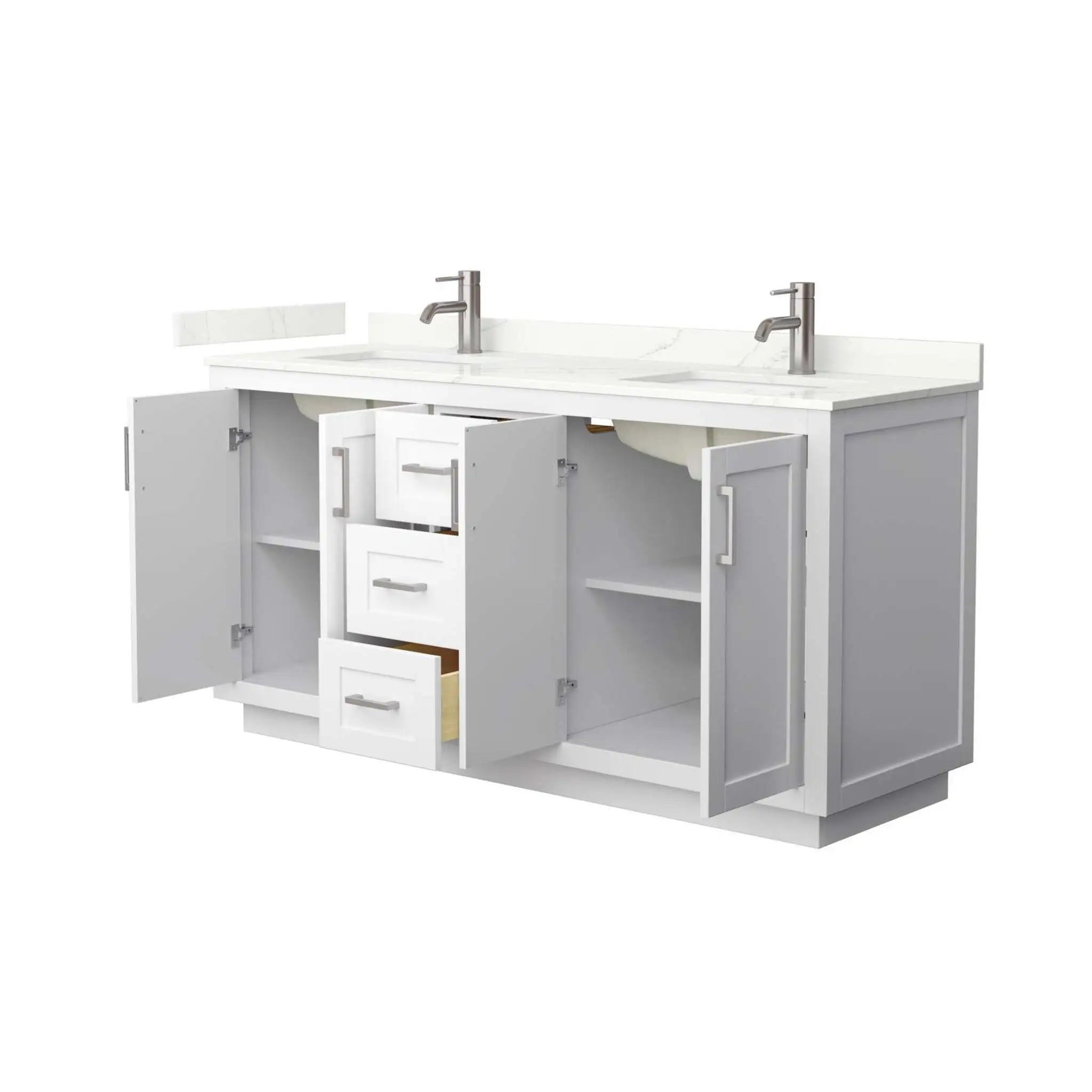66" Miranda Double Bathroom Vanity in White with Brushed Nickel Trim by Wyndham