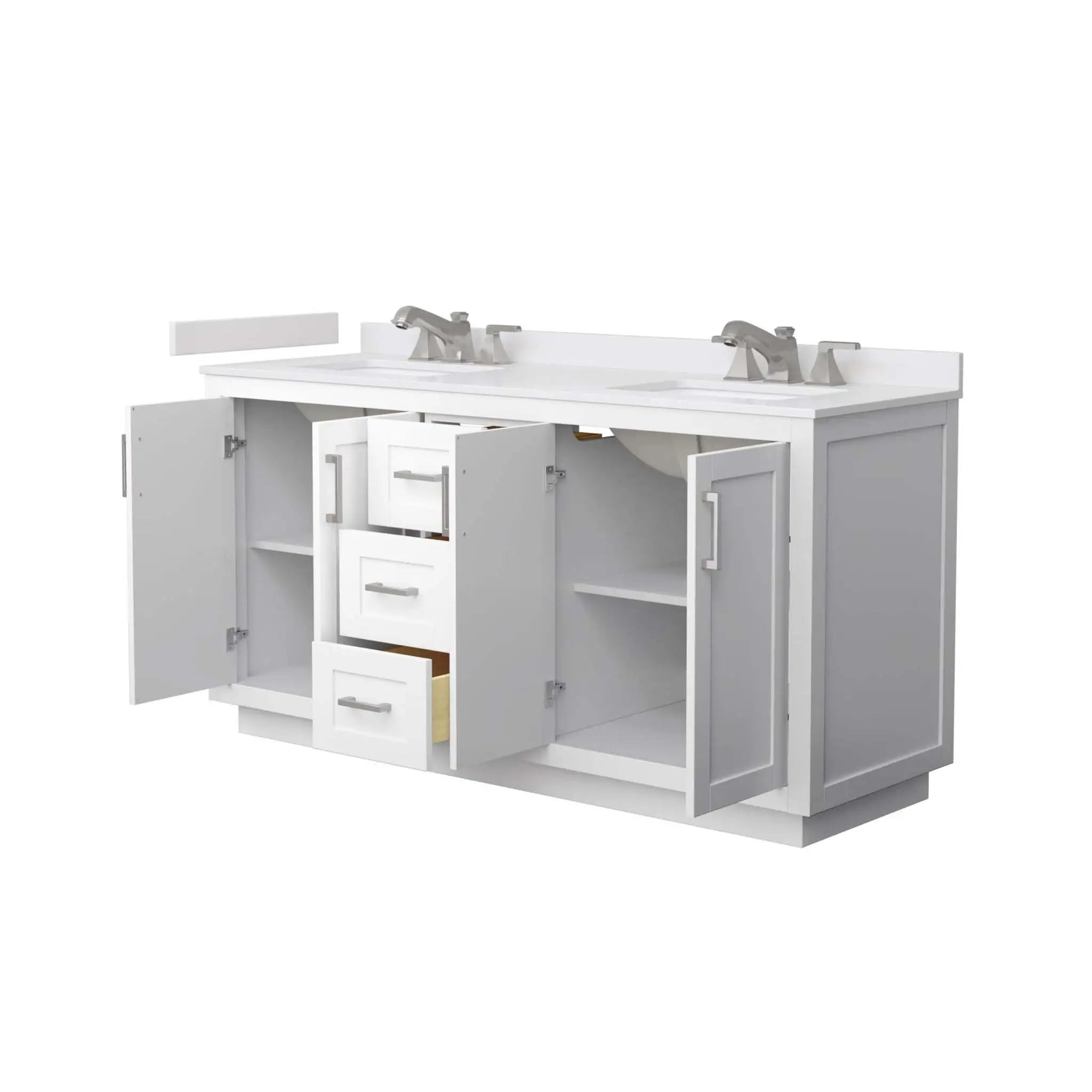 66" Miranda Double Bathroom Vanity in White with Brushed Nickel Trim by Wyndham