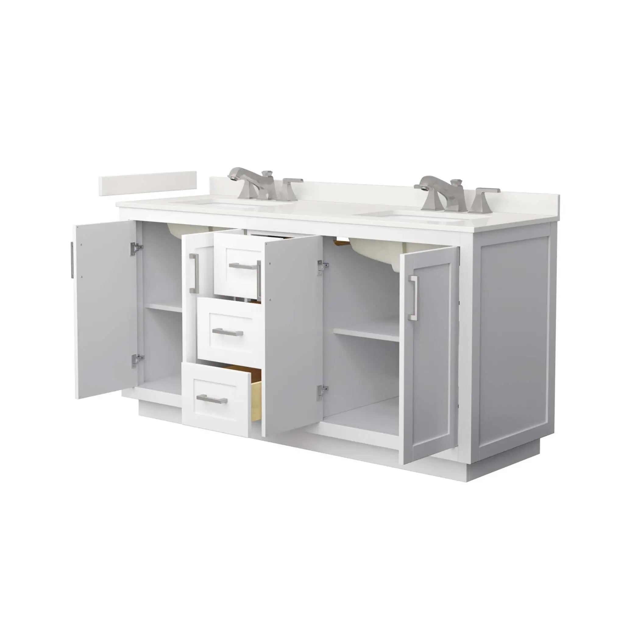 66" Miranda Double Bathroom Vanity in White with Brushed Nickel Trim by Wyndham