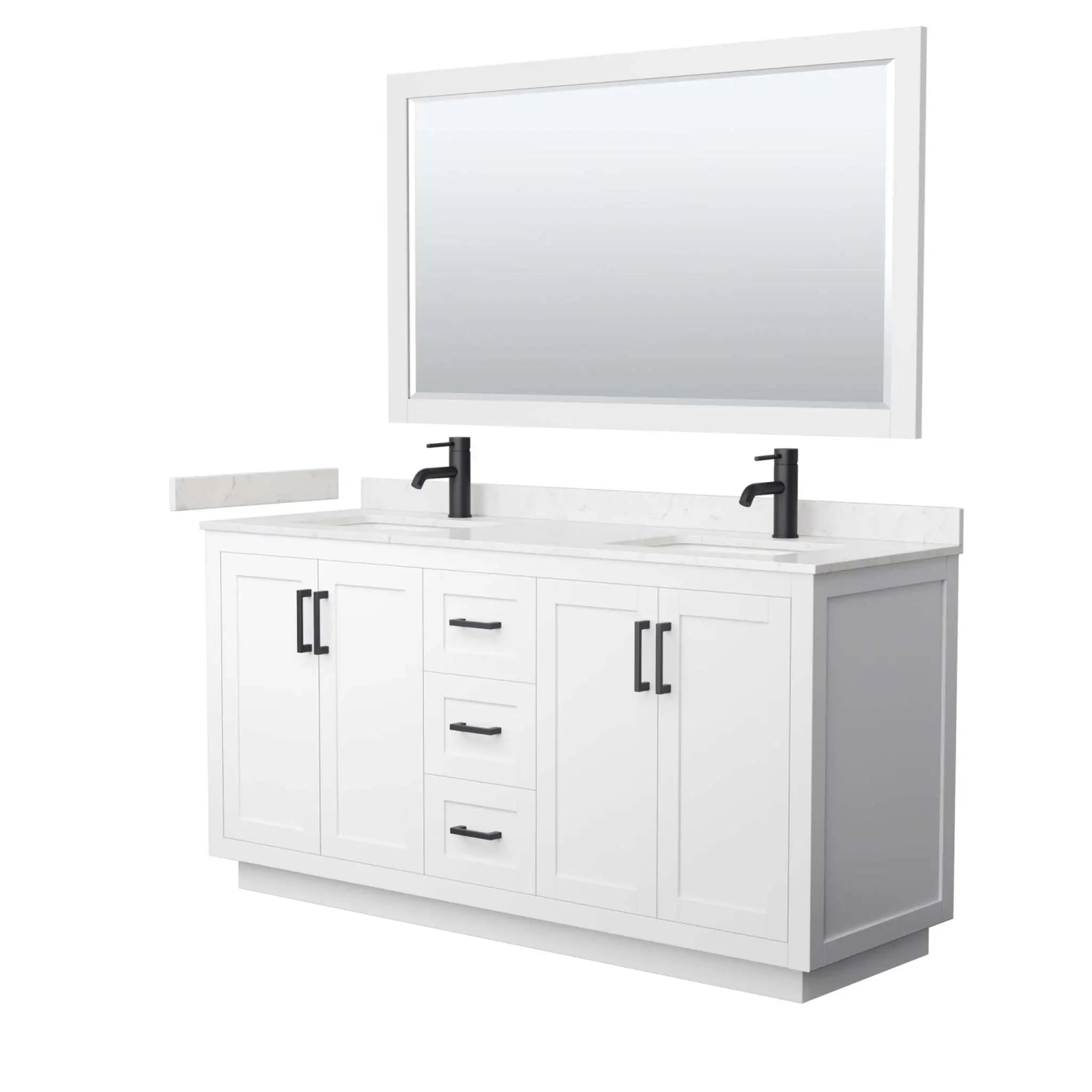 66" Miranda Double Bathroom Vanity in White with Matte Black Trim & 58" Mirror by Wyndham