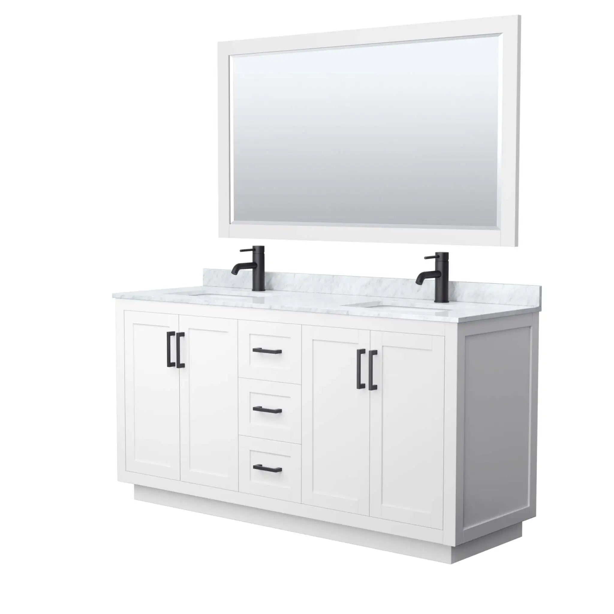 66" Miranda Double Bathroom Vanity in White with Matte Black Trim & 58" Mirror by Wyndham