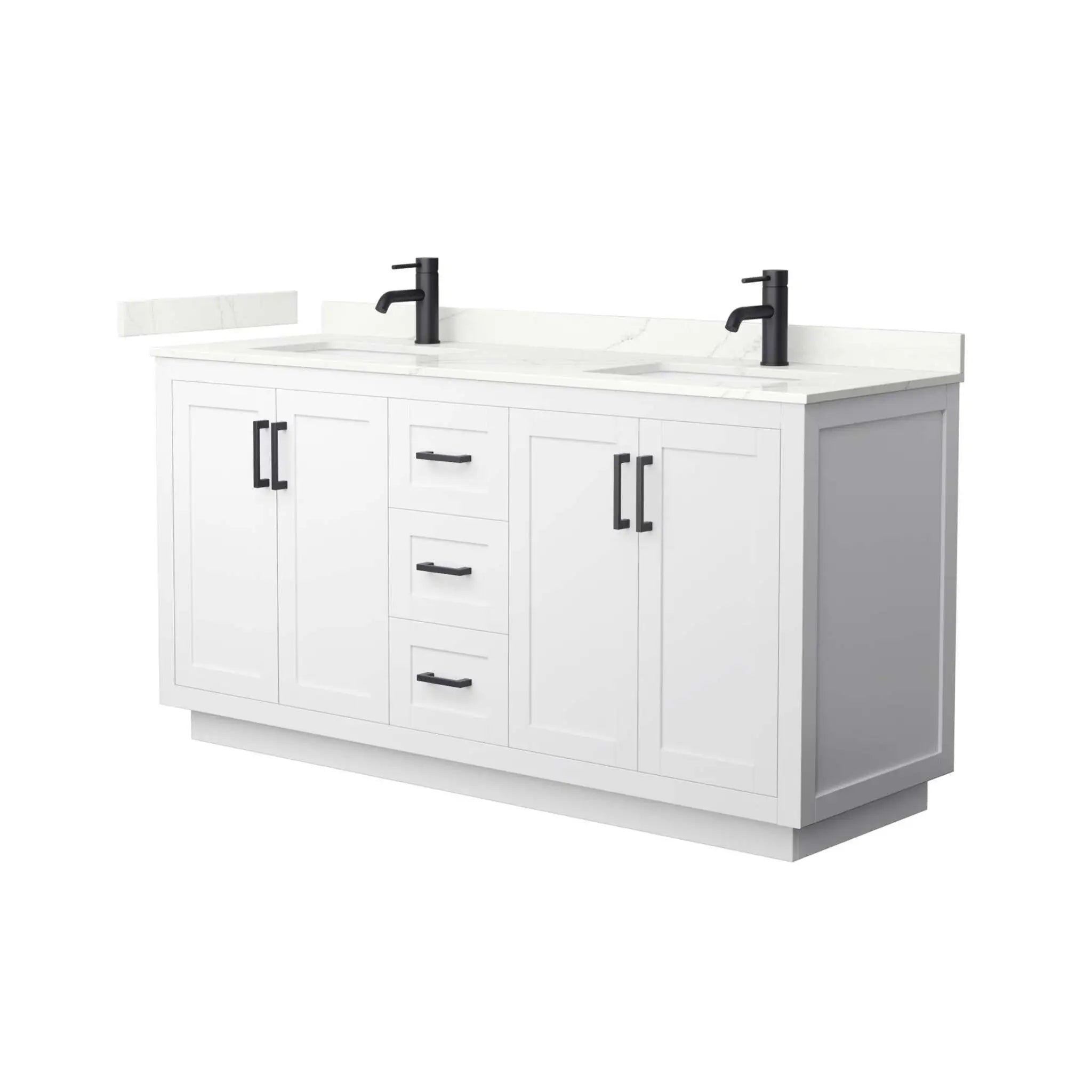66" Miranda Double Bathroom Vanity in White with Matte Black Trim by Wyndham