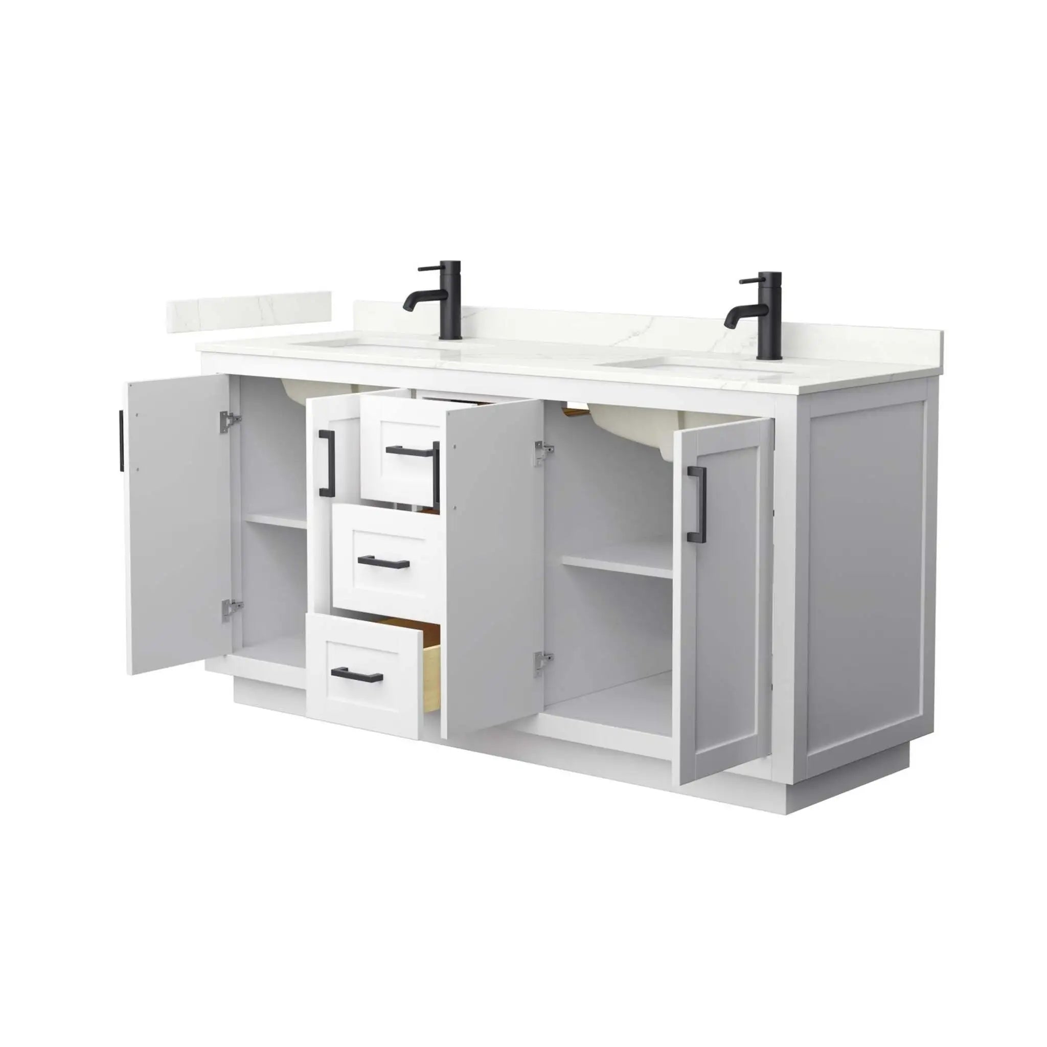 66" Miranda Double Bathroom Vanity in White with Matte Black Trim by Wyndham