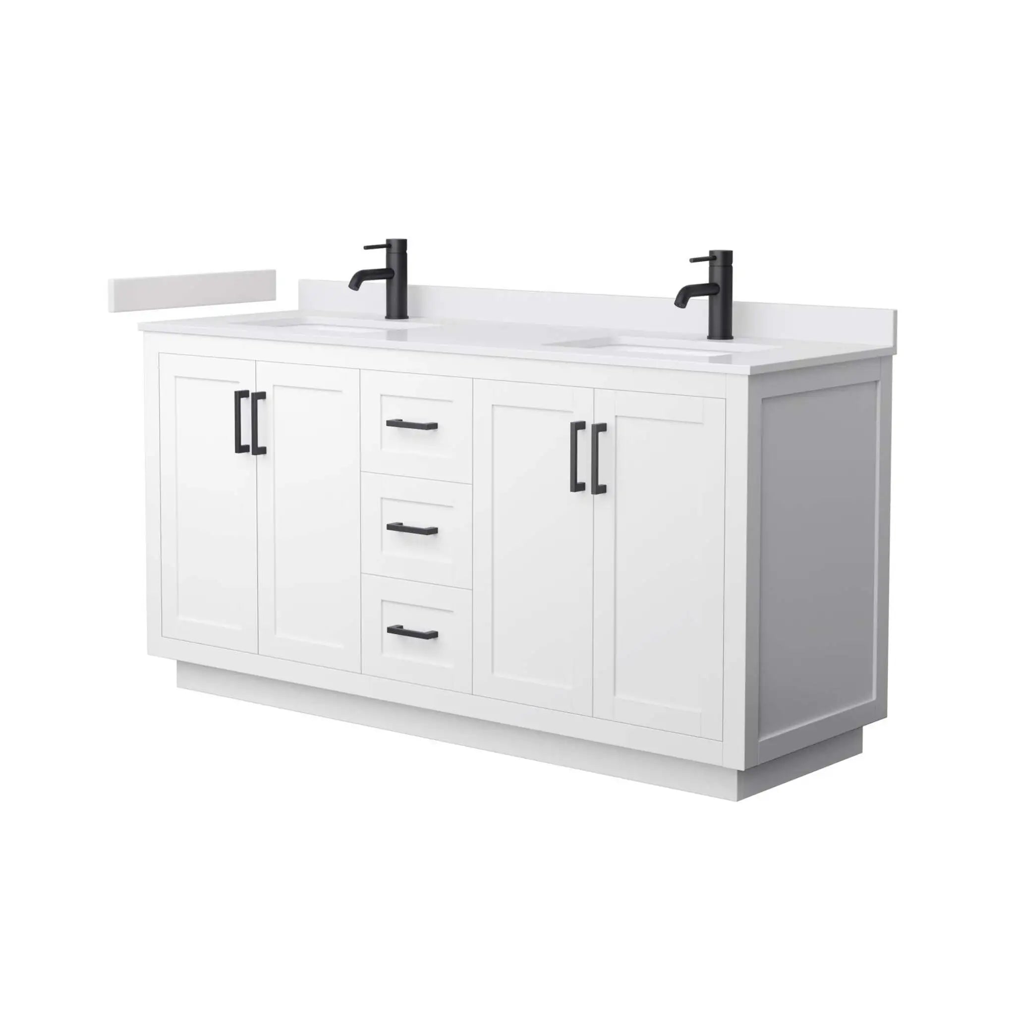 66" Miranda Double Bathroom Vanity in White with Matte Black Trim by Wyndham