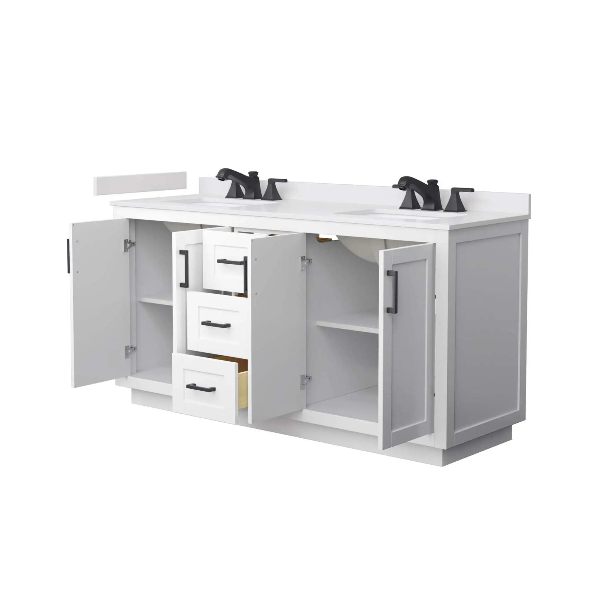 66" Miranda Double Bathroom Vanity in White with Matte Black Trim by Wyndham
