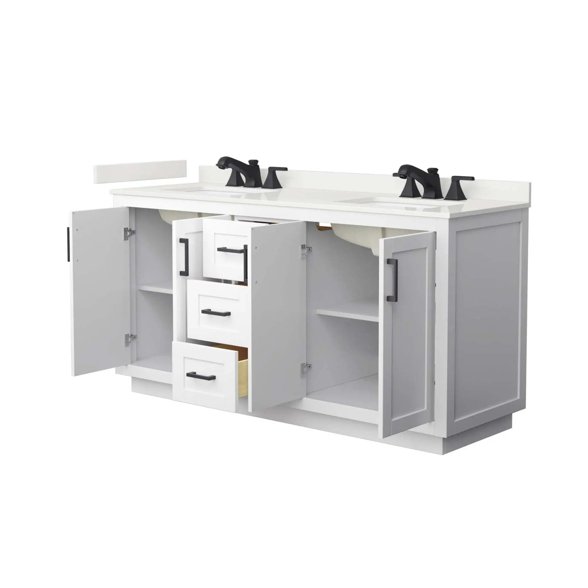 66" Miranda Double Bathroom Vanity in White with Matte Black Trim by Wyndham