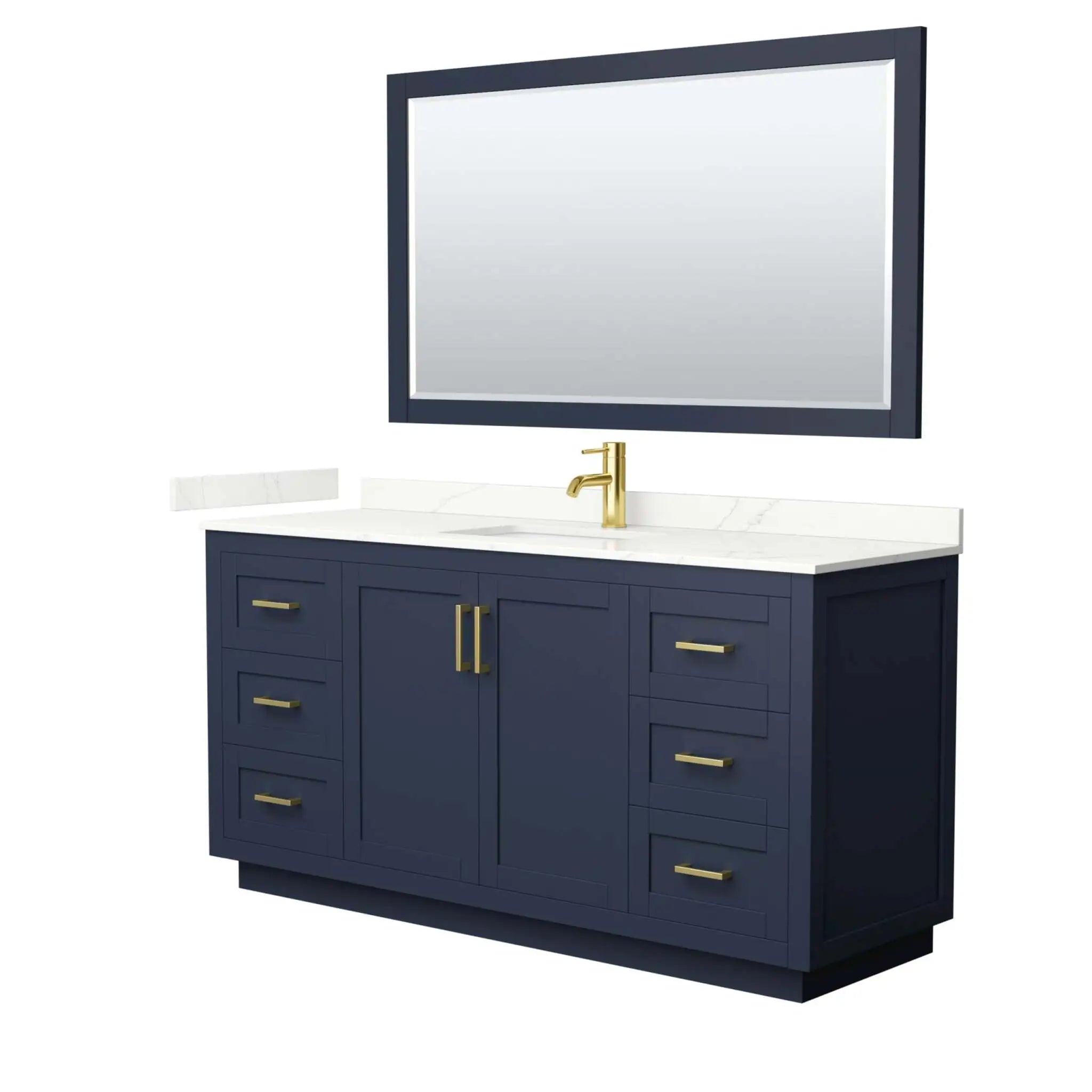 66" Miranda Single Bathroom Vanity in Dark Blue with Brushed Gold Trim & 58" Mirror by Wyndham