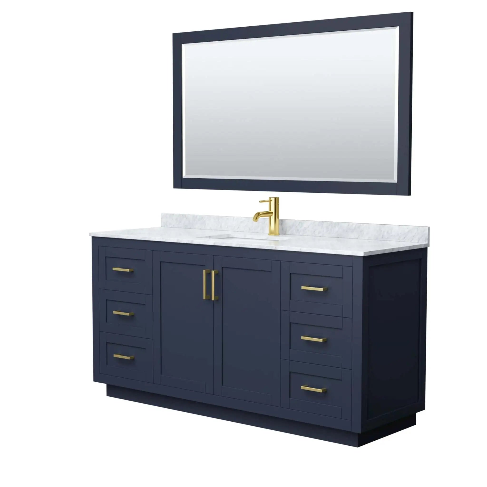 66" Miranda Single Bathroom Vanity in Dark Blue with Brushed Gold Trim & 58" Mirror by Wyndham