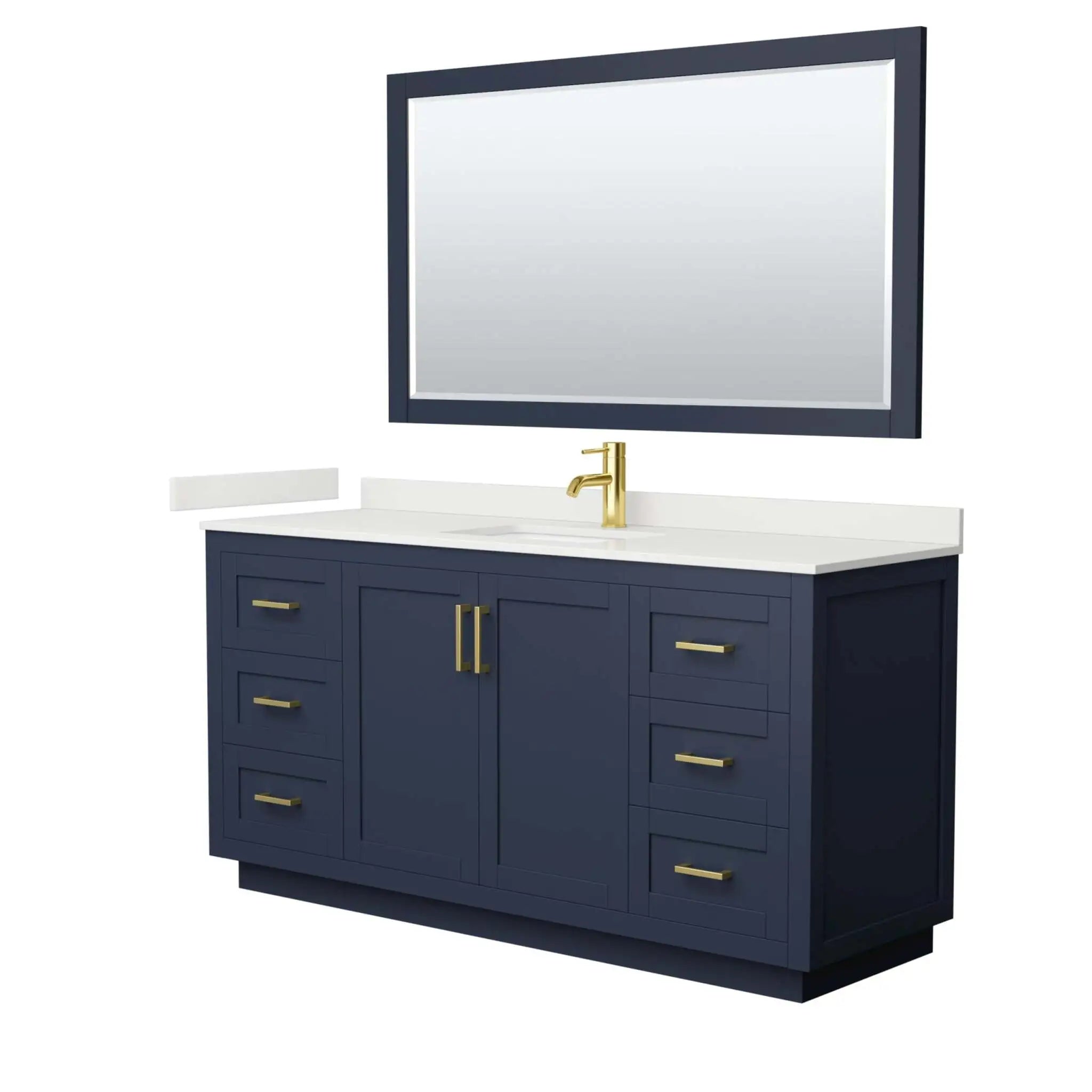 66" Miranda Single Bathroom Vanity in Dark Blue with Brushed Gold Trim & 58" Mirror by Wyndham