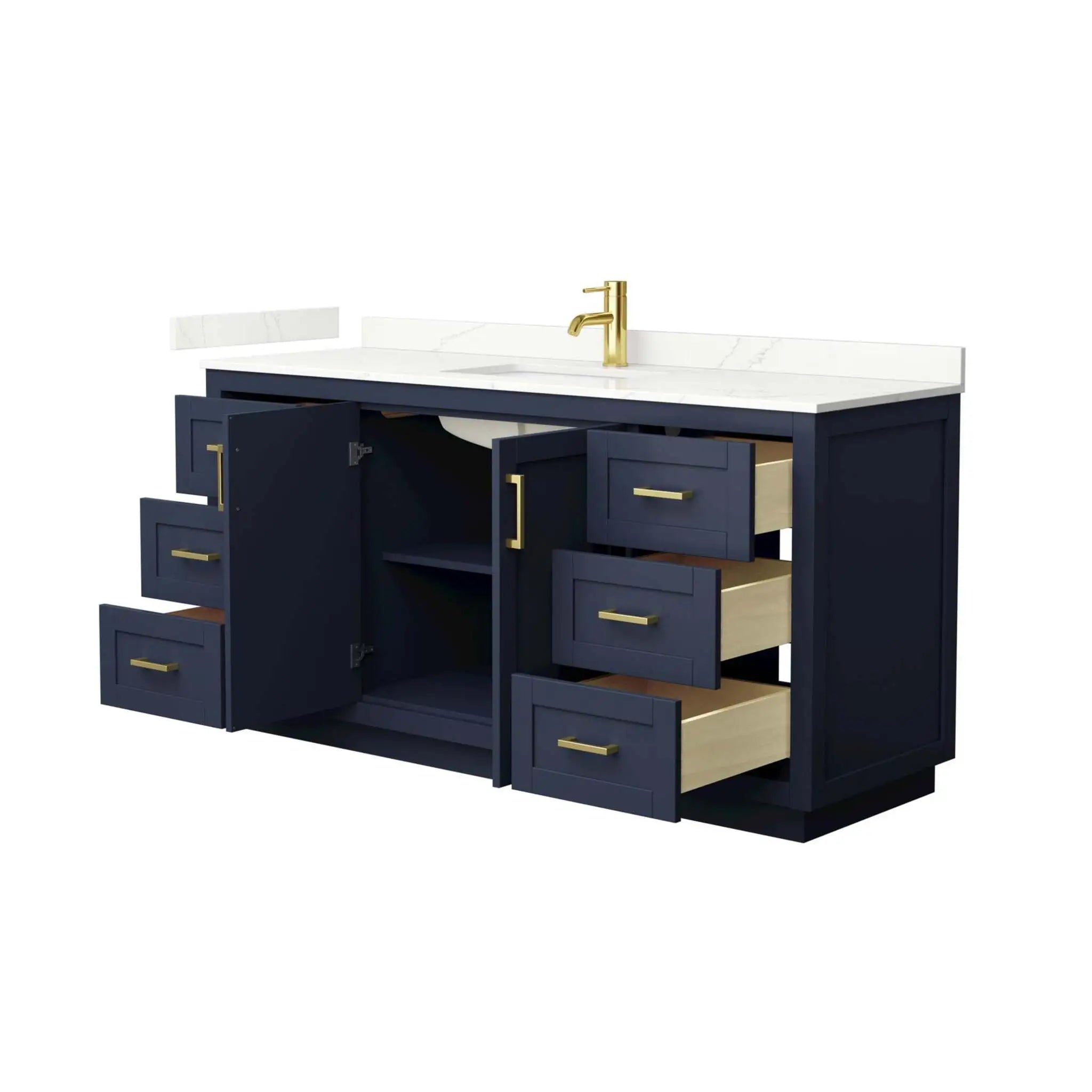 66" Miranda Single Bathroom Vanity in Dark Blue with Brushed Gold Trim by Wyndham