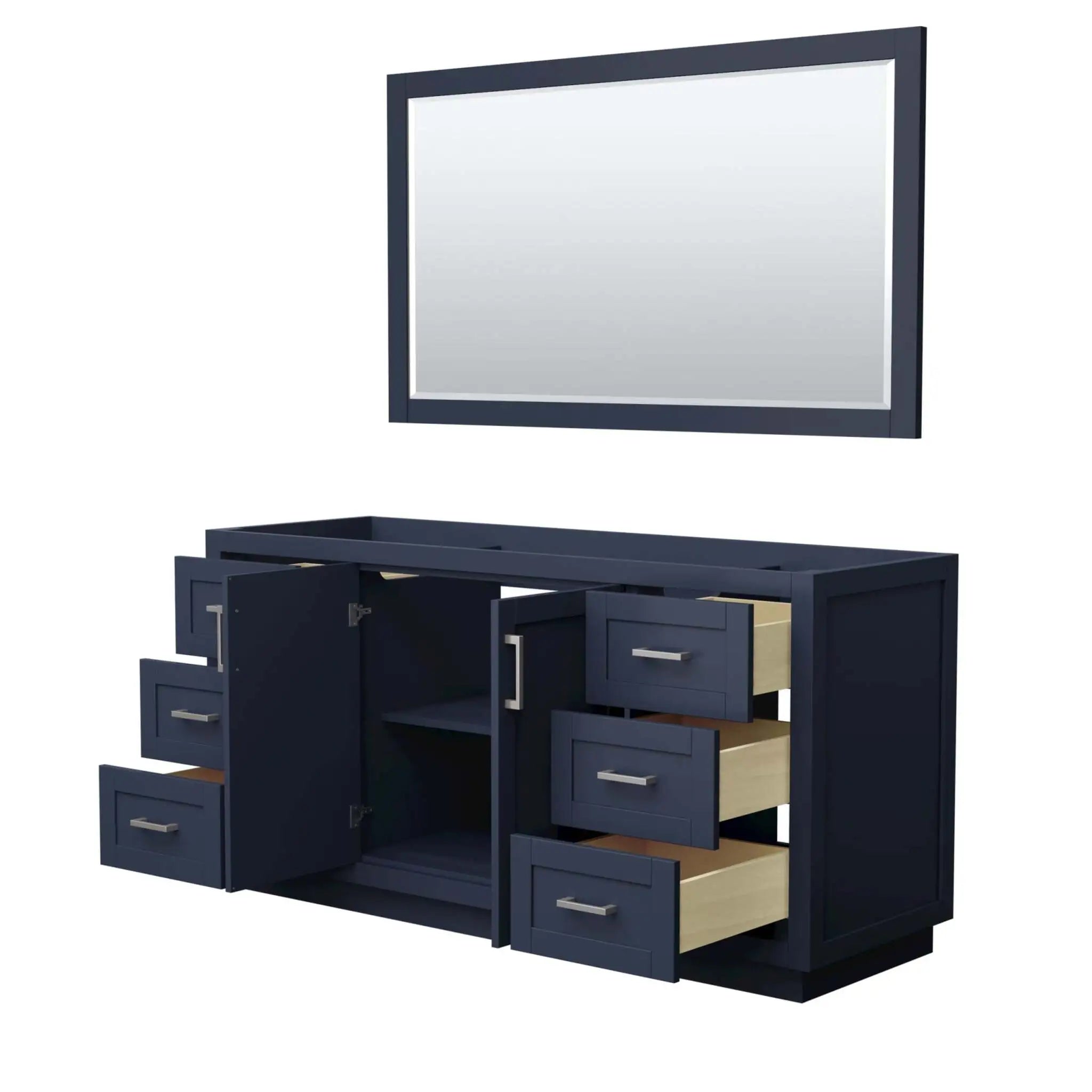 66" Miranda Single Bathroom Vanity in Dark Blue with Brushed Nickel Trim & 58" Mirror by Wyndham