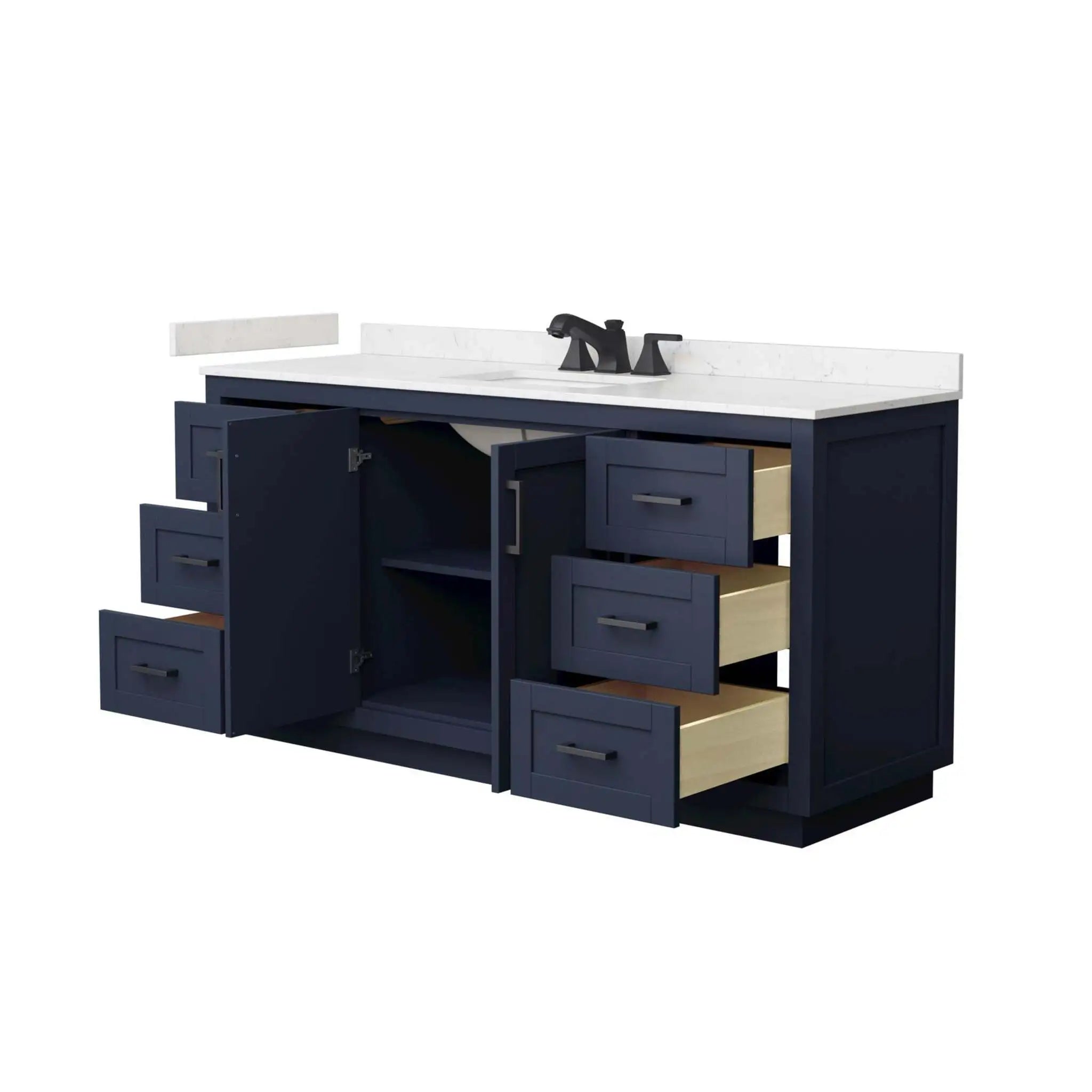 66" Miranda Single Bathroom Vanity in Dark Blue with Matte Black Trim by Wyndham