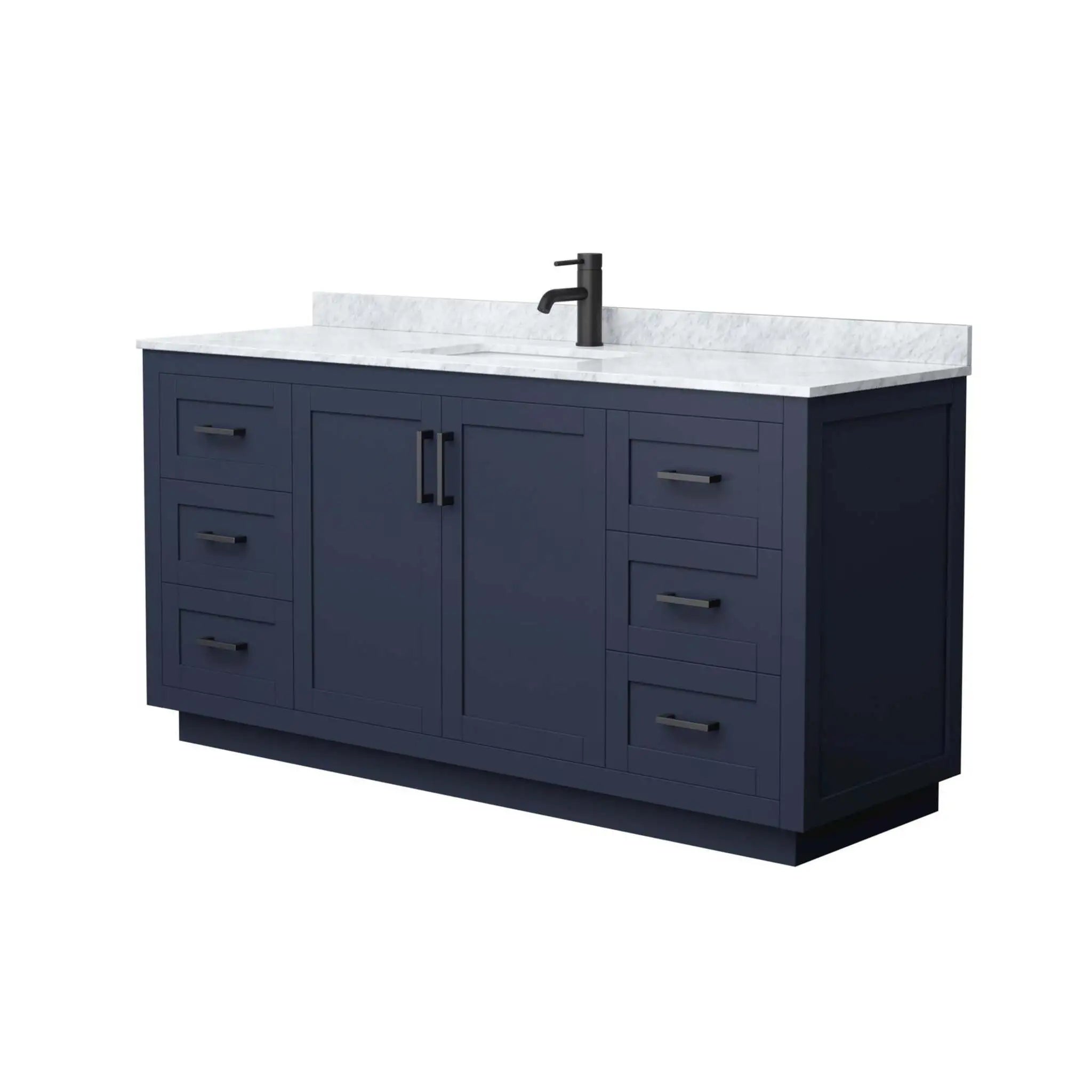 66" Miranda Single Bathroom Vanity in Dark Blue with Matte Black Trim by Wyndham