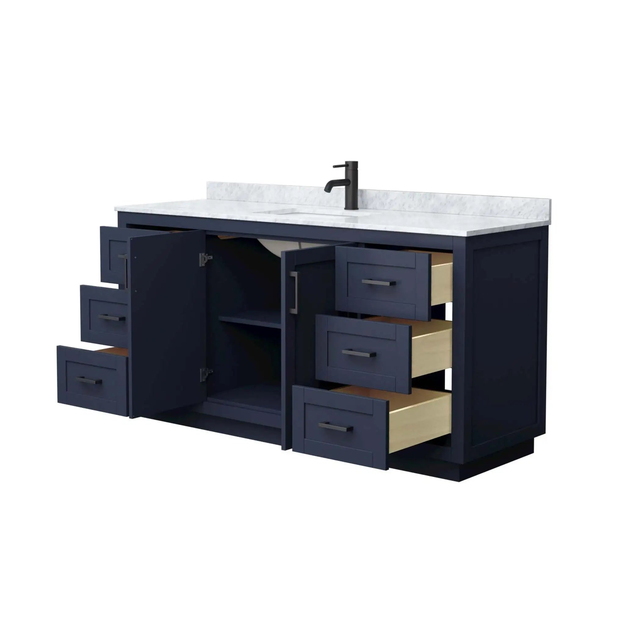 66" Miranda Single Bathroom Vanity in Dark Blue with Matte Black Trim by Wyndham