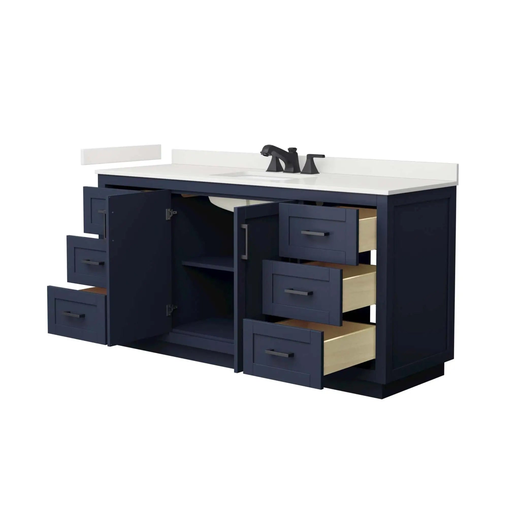 66" Miranda Single Bathroom Vanity in Dark Blue with Matte Black Trim by Wyndham
