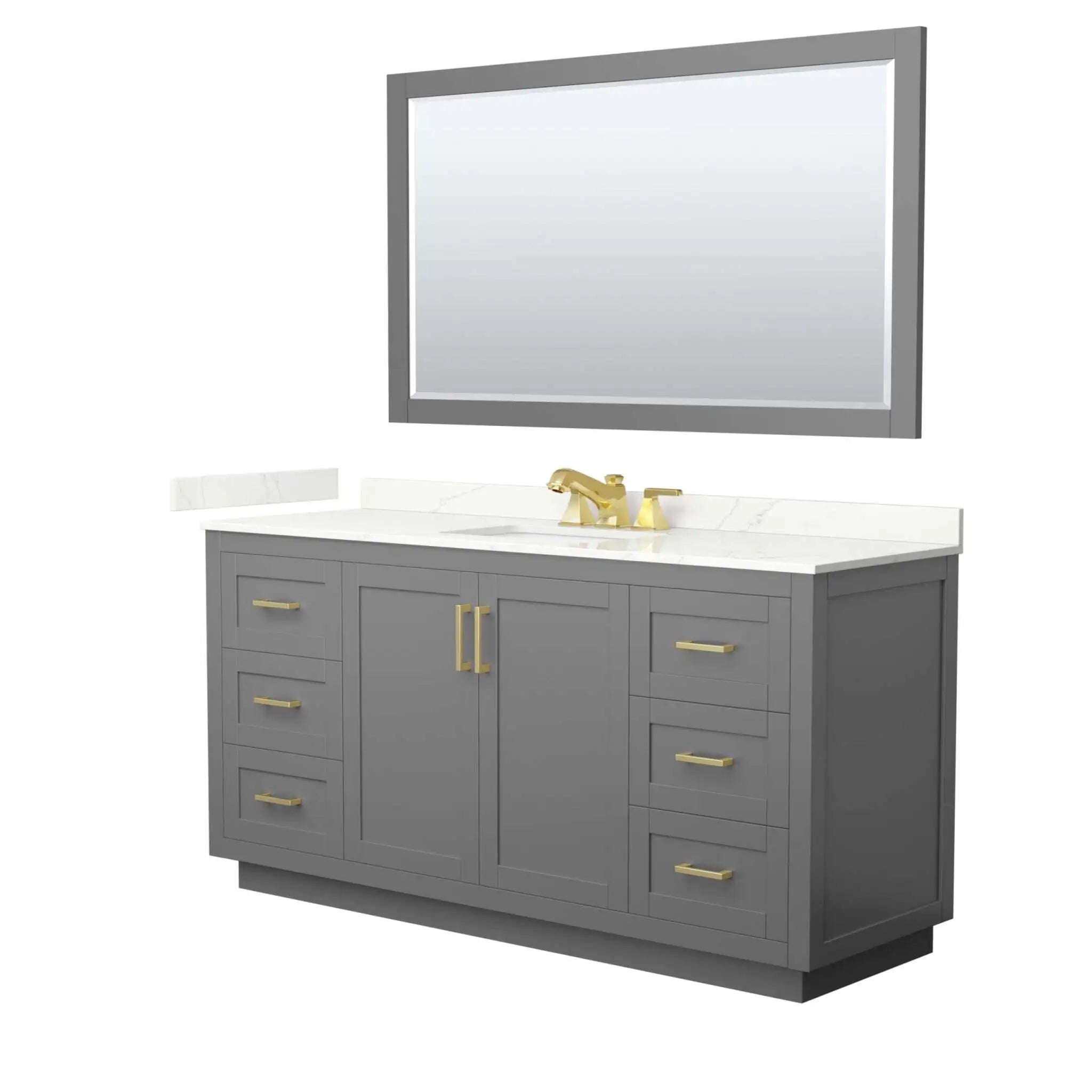 66" Miranda Single Bathroom Vanity in Dark Gray with Brushed Gold Trim & 58" Mirror by Wyndham