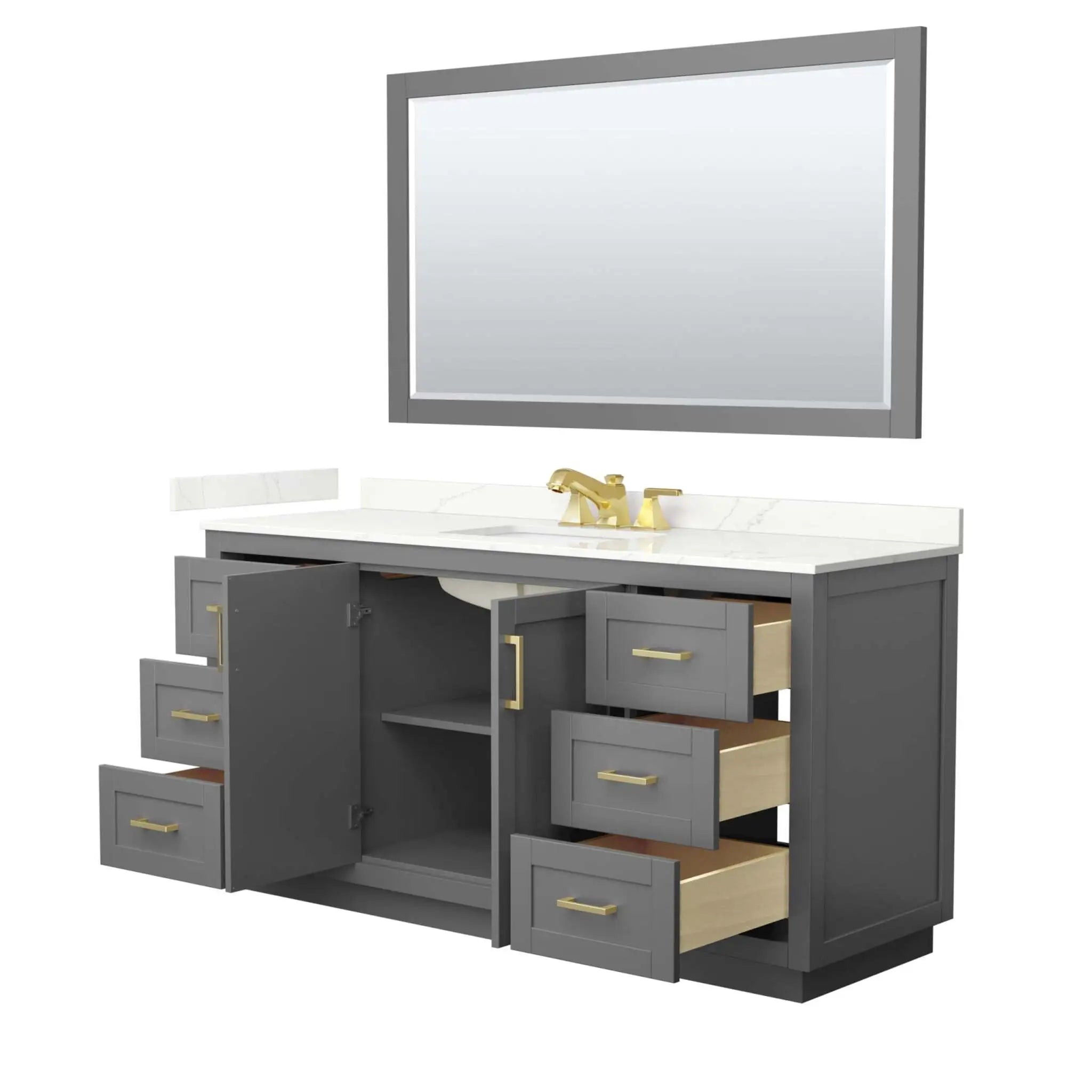 66" Miranda Single Bathroom Vanity in Dark Gray with Brushed Gold Trim & 58" Mirror by Wyndham