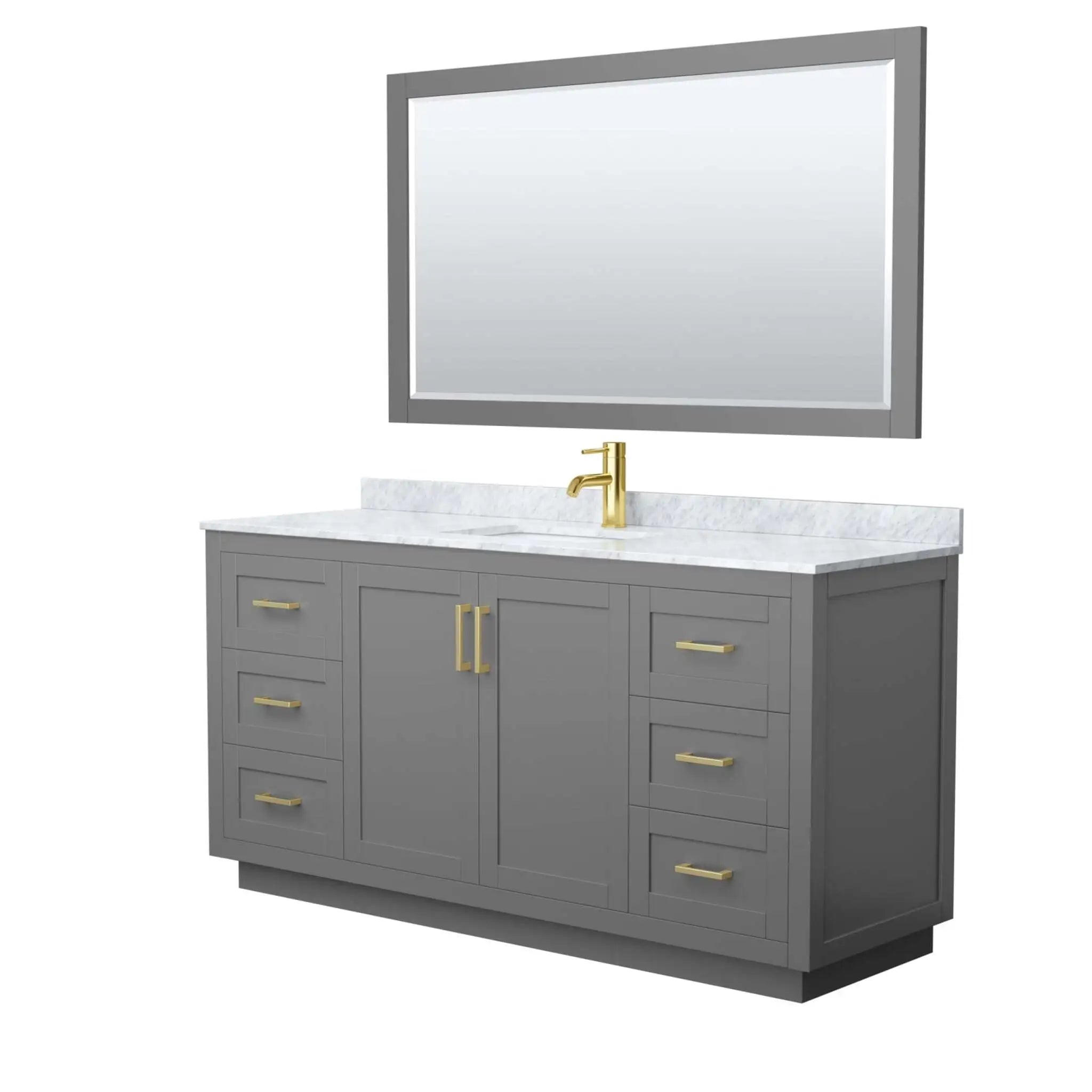 66" Miranda Single Bathroom Vanity in Dark Gray with Brushed Gold Trim & 58" Mirror by Wyndham