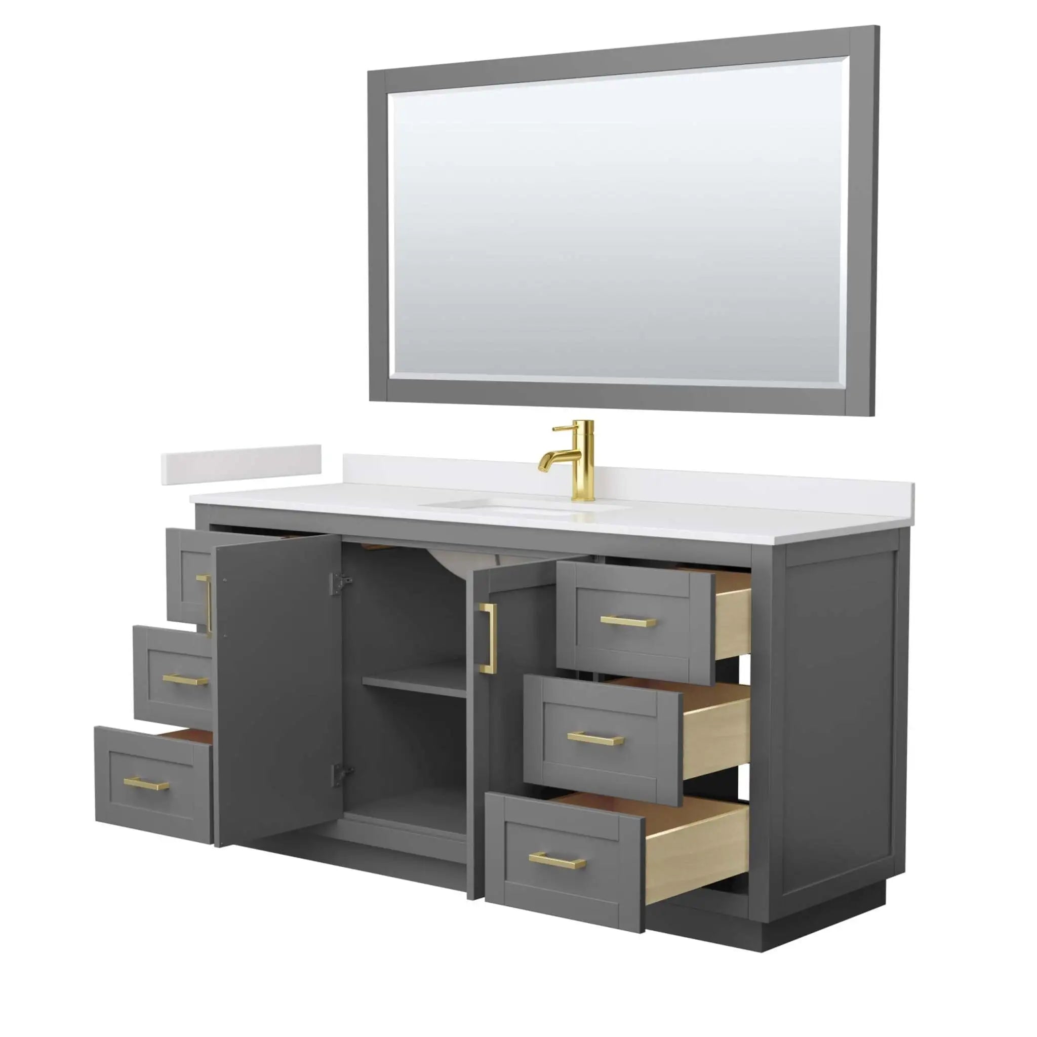 66" Miranda Single Bathroom Vanity in Dark Gray with Brushed Gold Trim & 58" Mirror by Wyndham