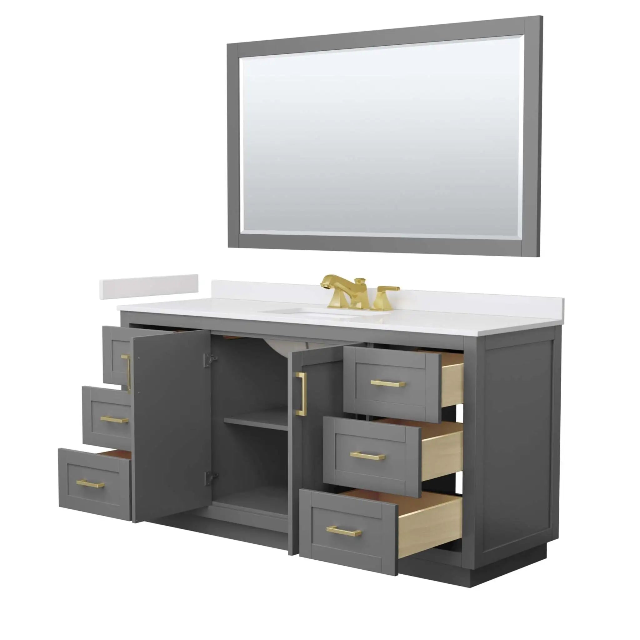 66" Miranda Single Bathroom Vanity in Dark Gray with Brushed Gold Trim & 58" Mirror by Wyndham