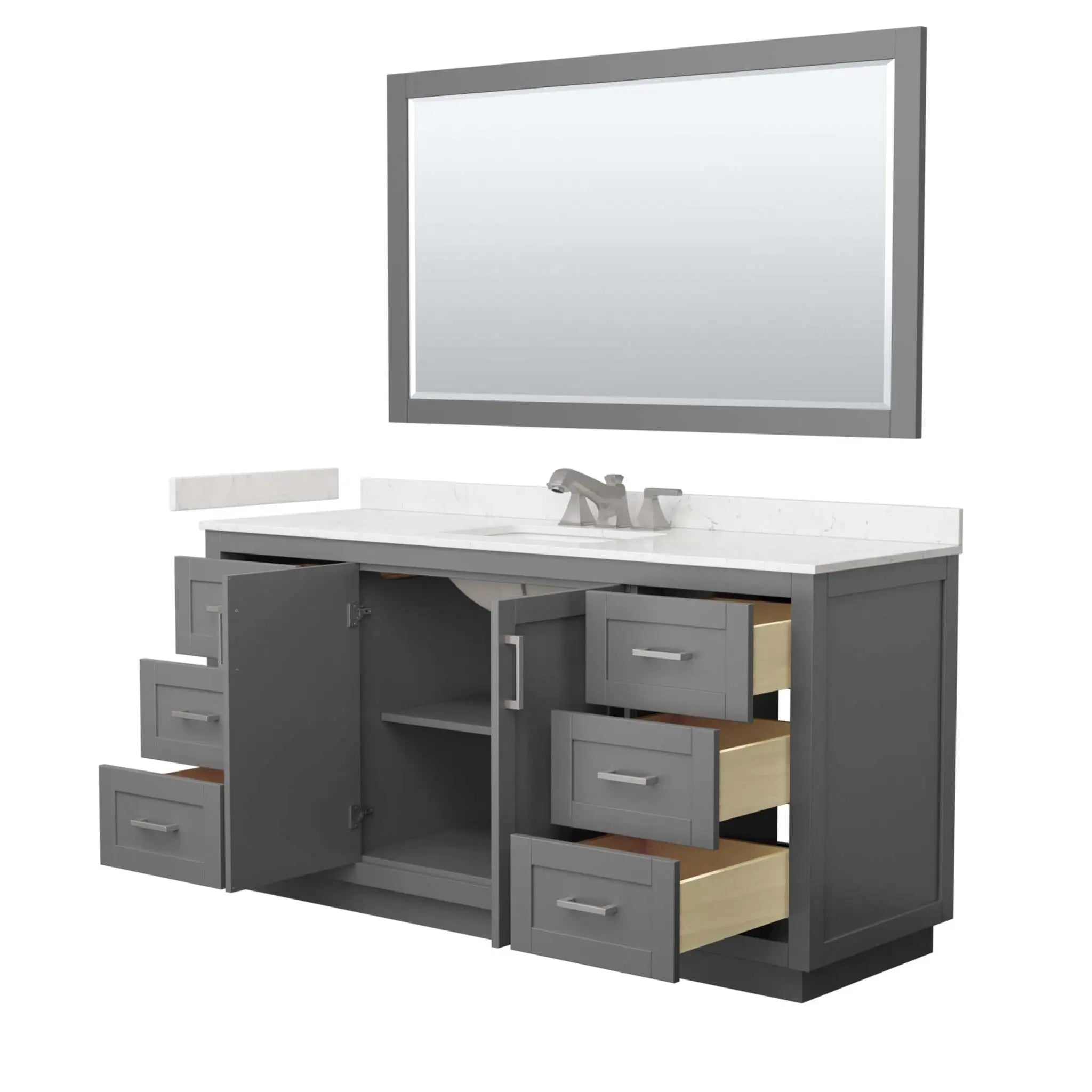 66" Miranda Single Bathroom Vanity in Dark Gray with Brushed Nickel Trim & 58" Mirror by Wyndham