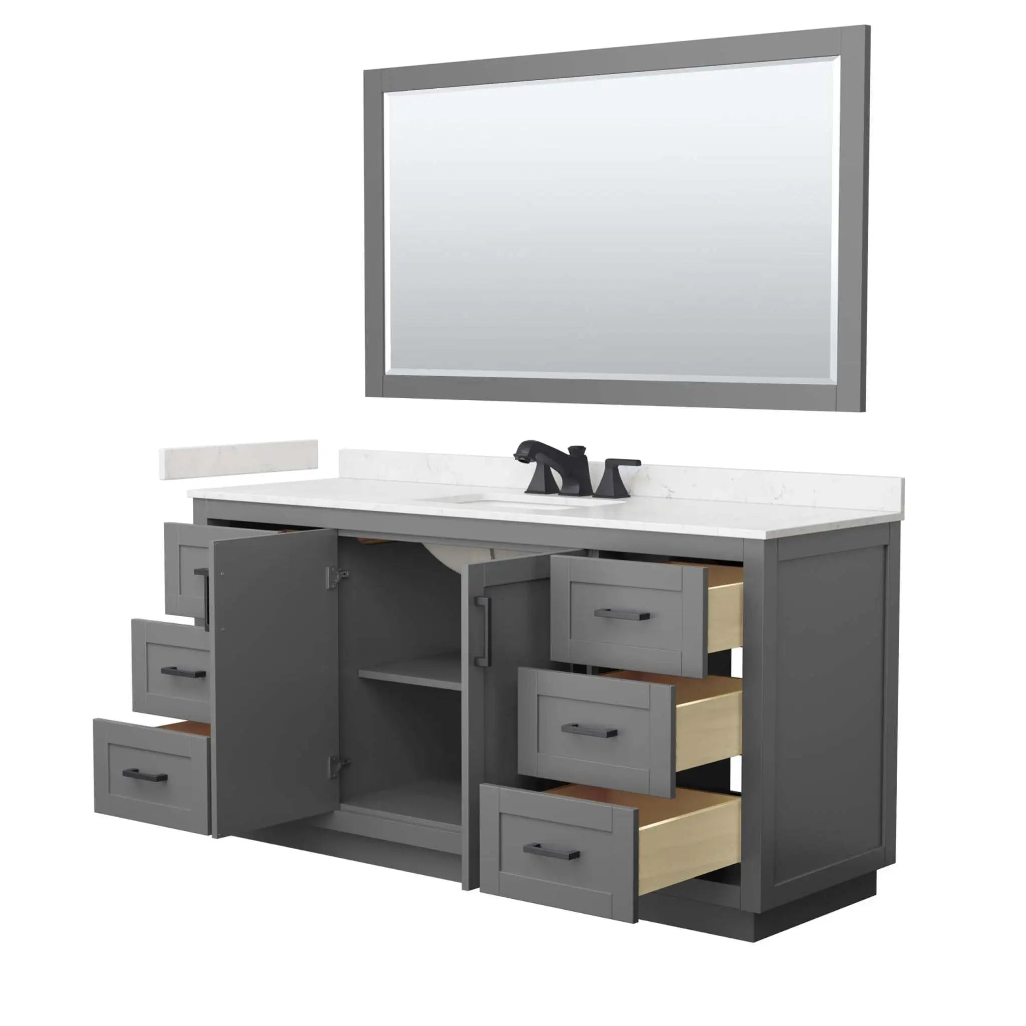 66" Miranda Single Bathroom Vanity in Dark Gray with Matte Black Trim & 58" Mirror by Wyndham