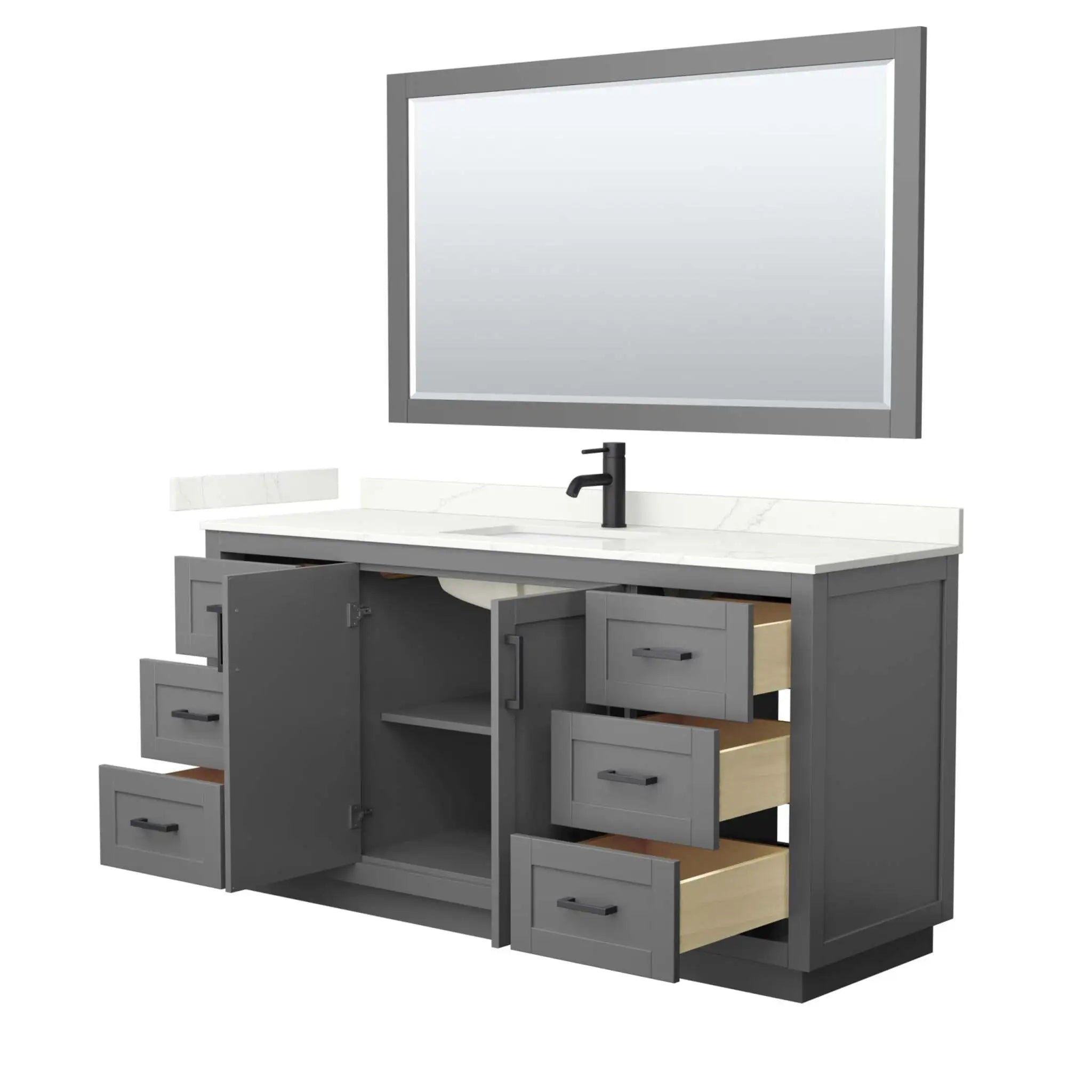 66" Miranda Single Bathroom Vanity in Dark Gray with Matte Black Trim & 58" Mirror by Wyndham