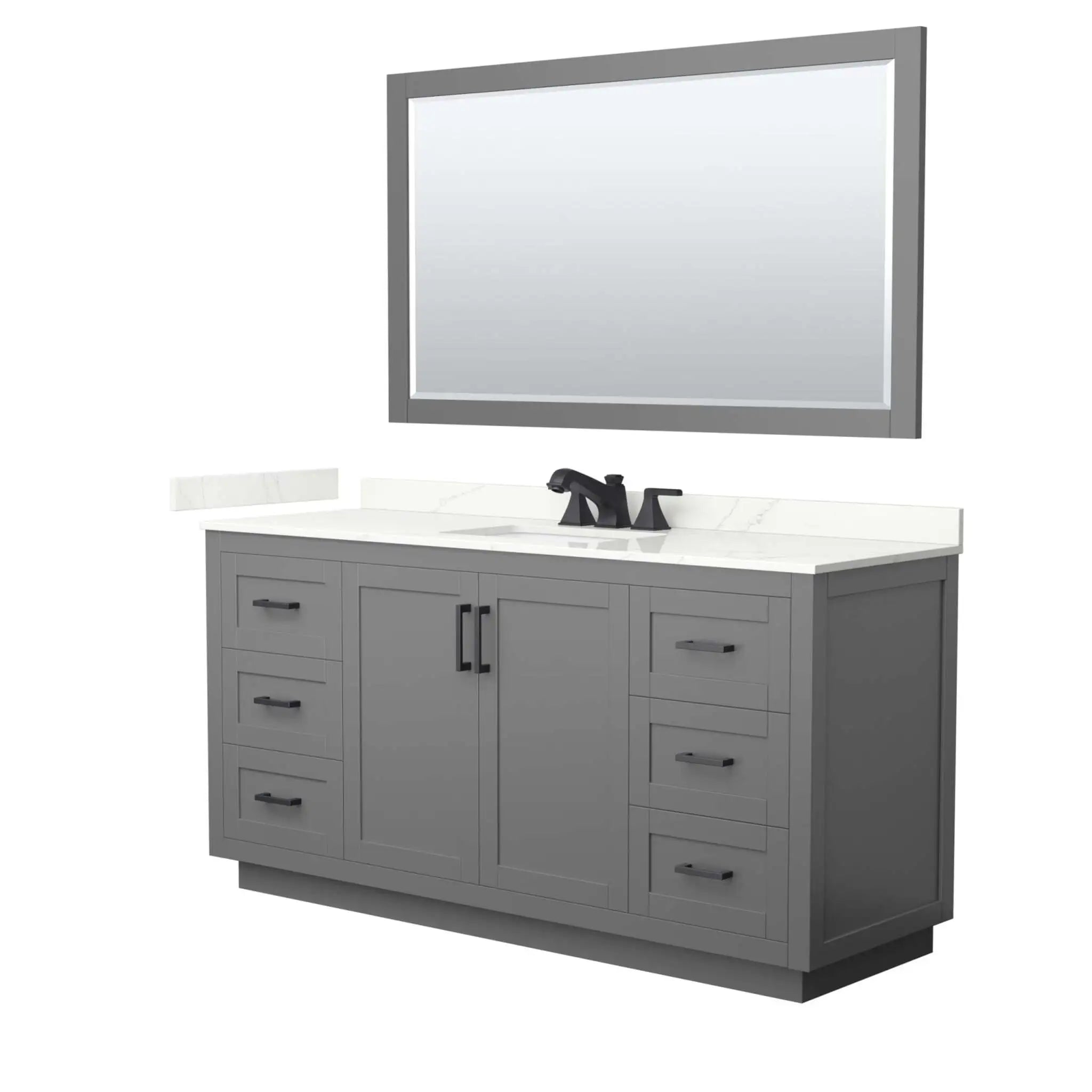 66" Miranda Single Bathroom Vanity in Dark Gray with Matte Black Trim & 58" Mirror by Wyndham