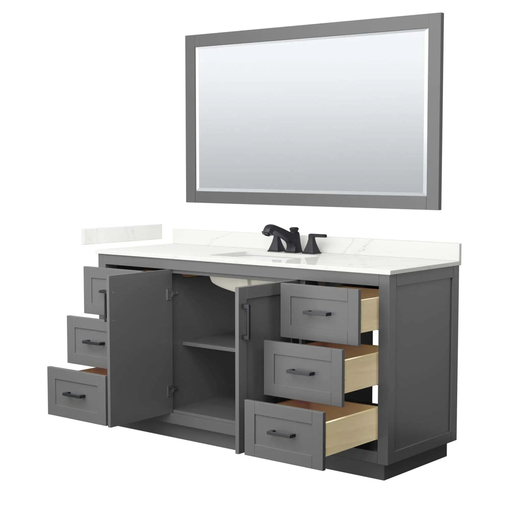 66" Miranda Single Bathroom Vanity in Dark Gray with Matte Black Trim & 58" Mirror by Wyndham