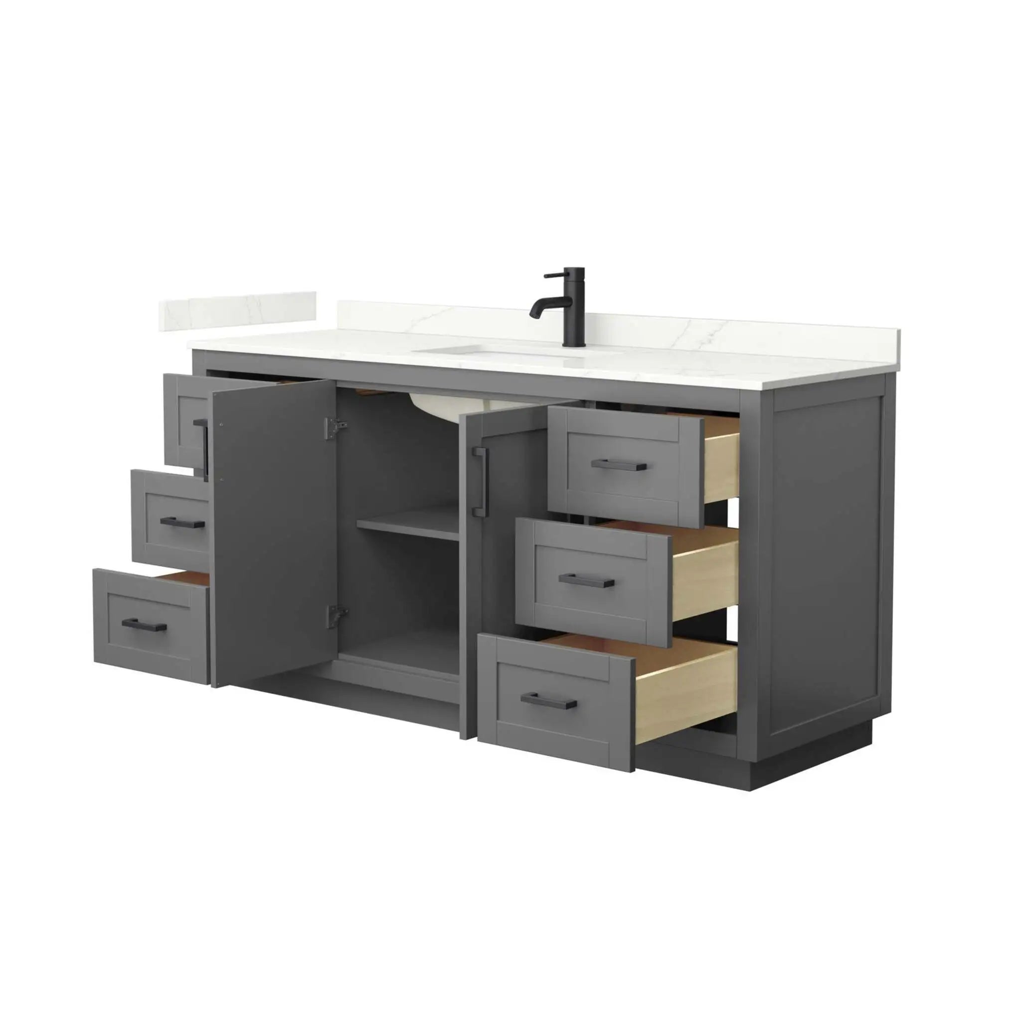 66" Miranda Single Bathroom Vanity in Dark Gray with Matte Black Trim by Wyndham
