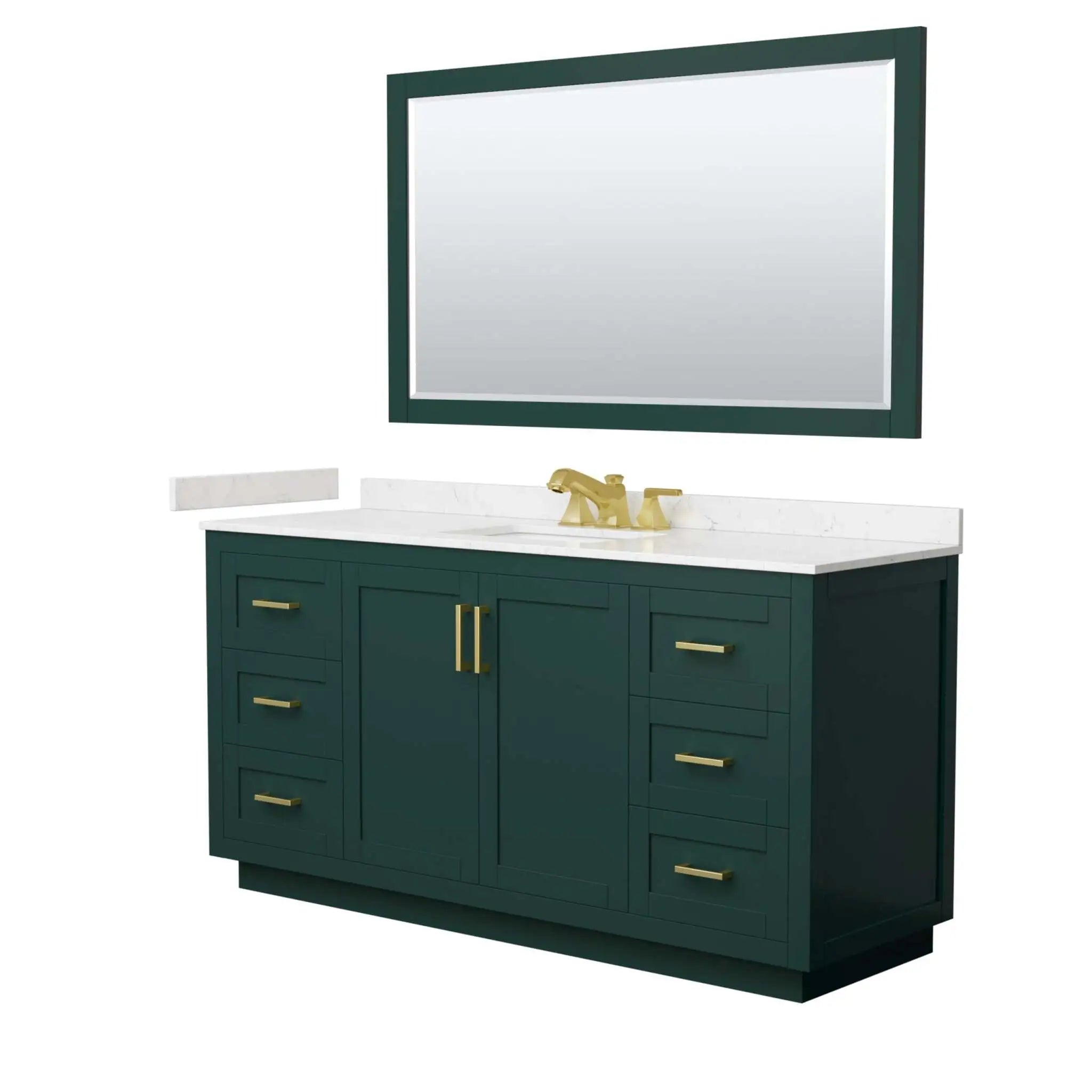 66" Miranda Single Bathroom Vanity in Green with Brushed Gold Trim & 58" Mirror by Wyndham