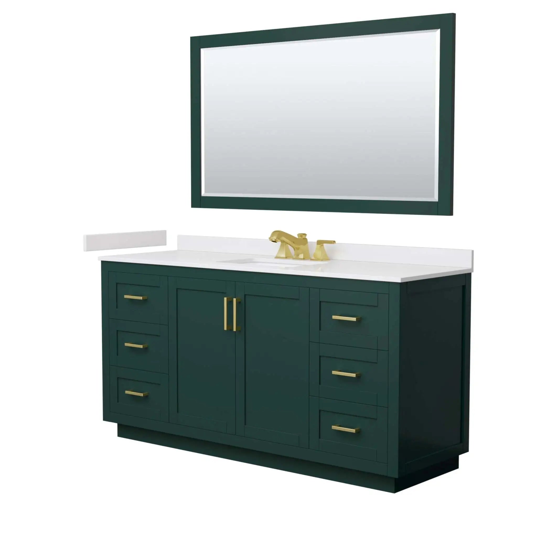 66" Miranda Single Bathroom Vanity in Green with Brushed Gold Trim & 58" Mirror by Wyndham
