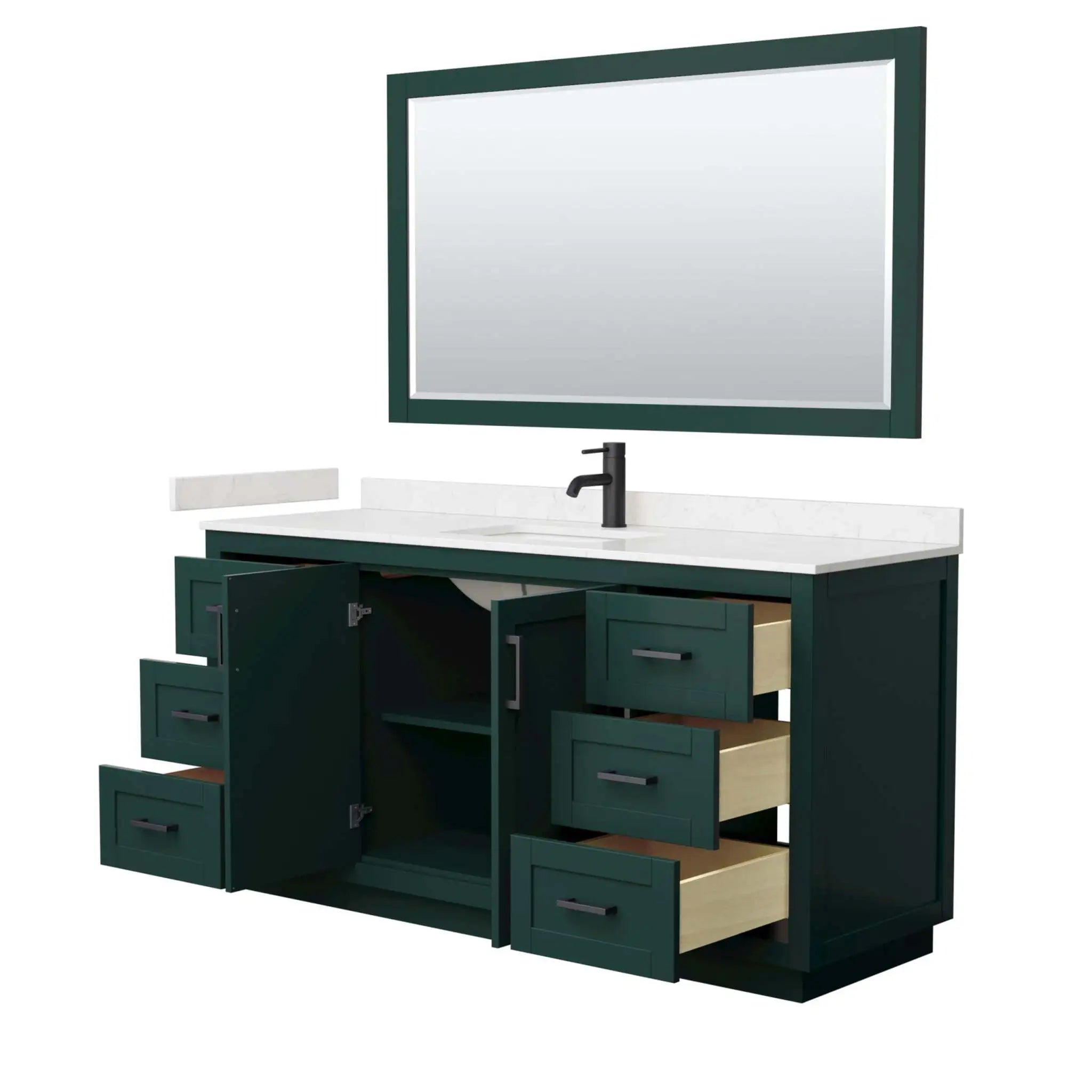 66" Miranda Single Bathroom Vanity in Green with Matte Black Trim & 58" Mirror by Wyndham