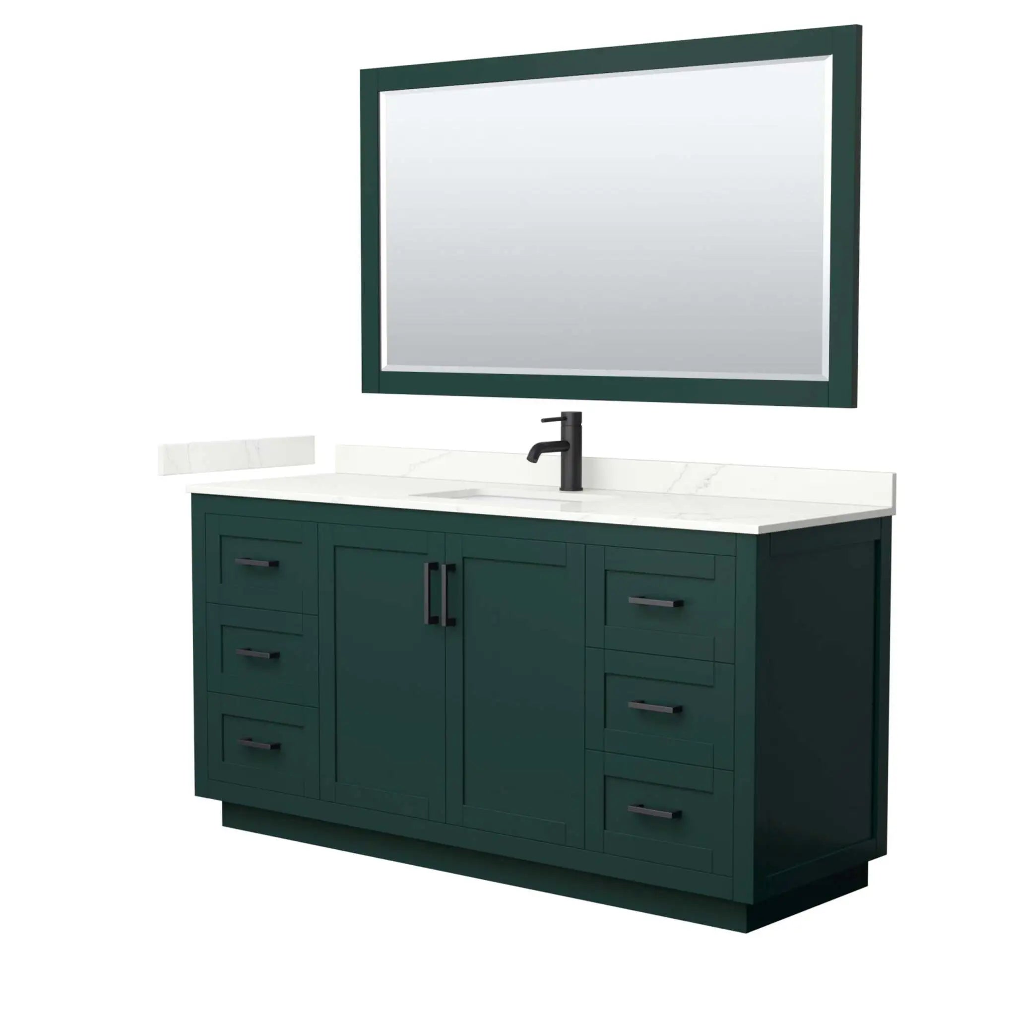 66" Miranda Single Bathroom Vanity in Green with Matte Black Trim & 58" Mirror by Wyndham