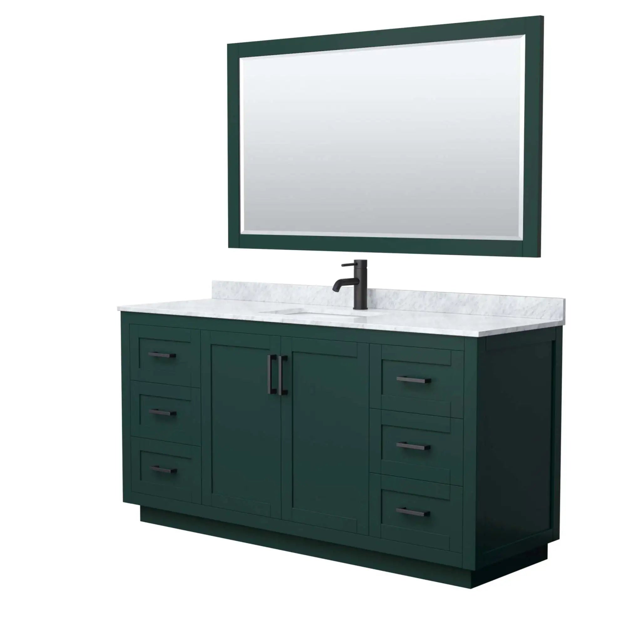 66" Miranda Single Bathroom Vanity in Green with Matte Black Trim & 58" Mirror by Wyndham
