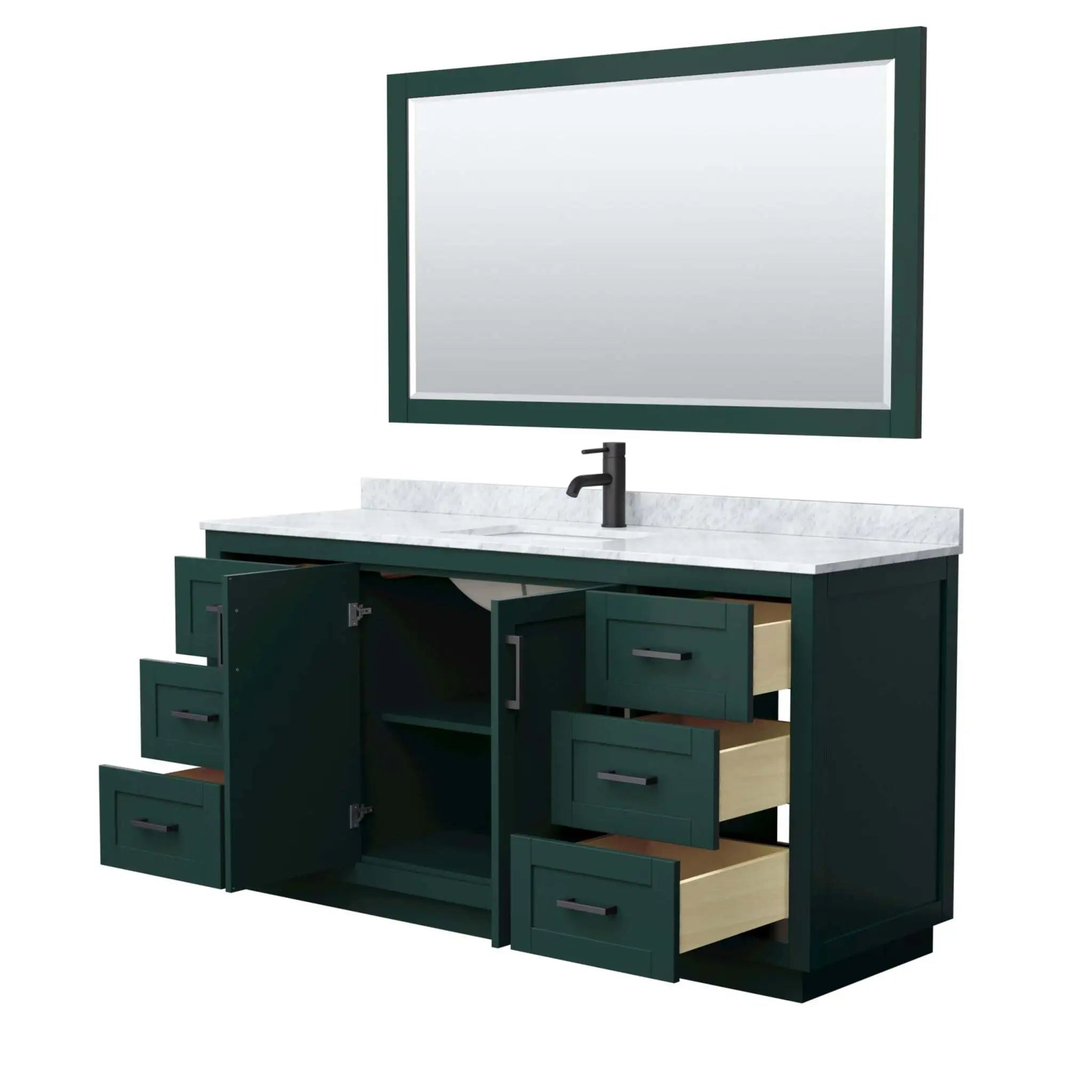66" Miranda Single Bathroom Vanity in Green with Matte Black Trim & 58" Mirror by Wyndham