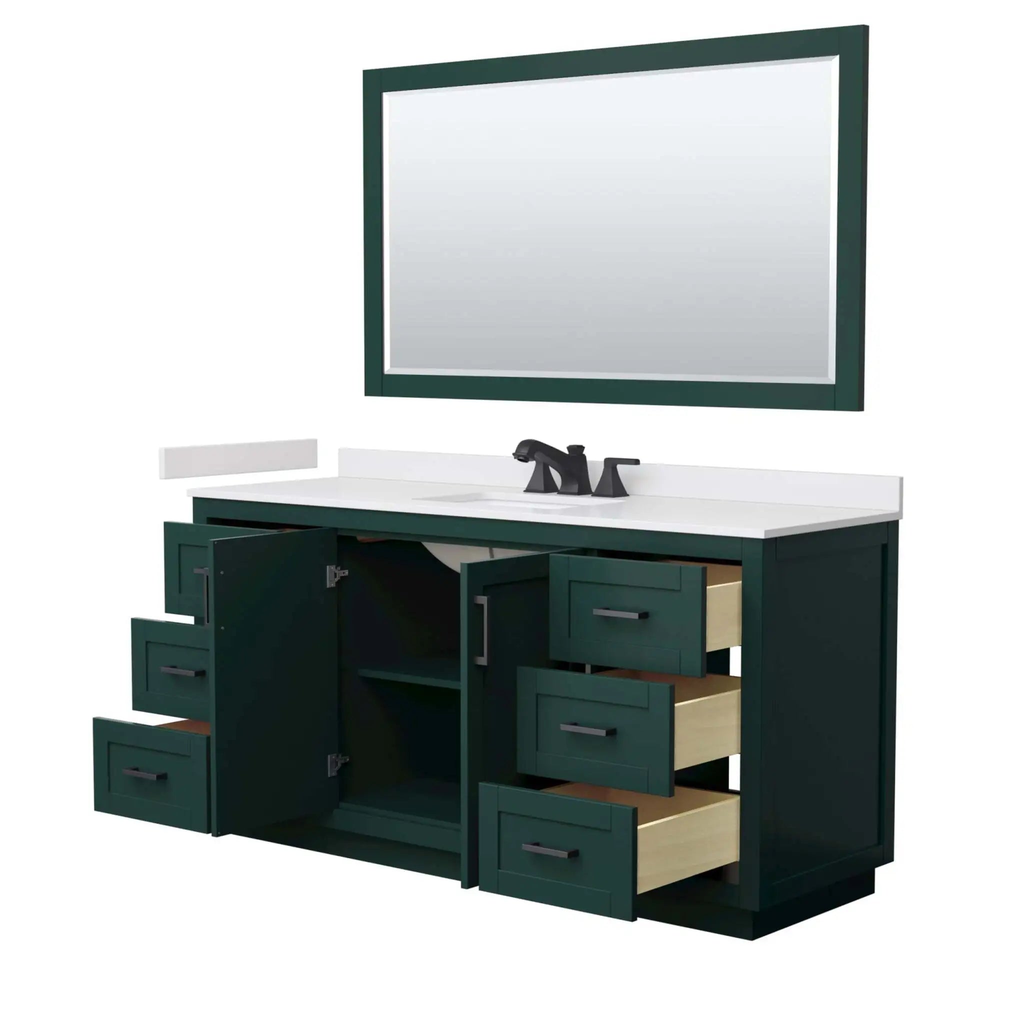 66" Miranda Single Bathroom Vanity in Green with Matte Black Trim & 58" Mirror by Wyndham