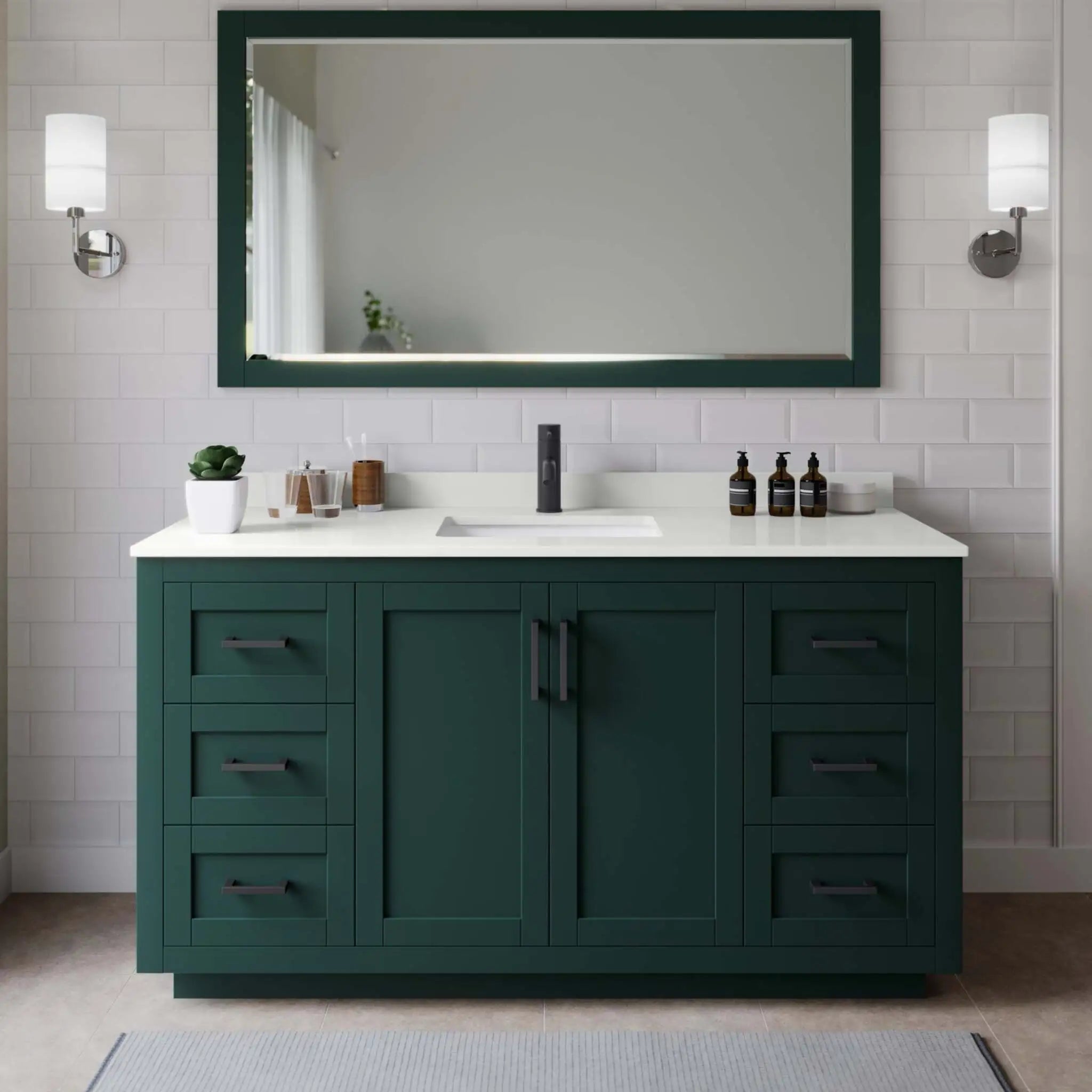 66" Miranda Single Bathroom Vanity in Green with Matte Black Trim by Wyndham