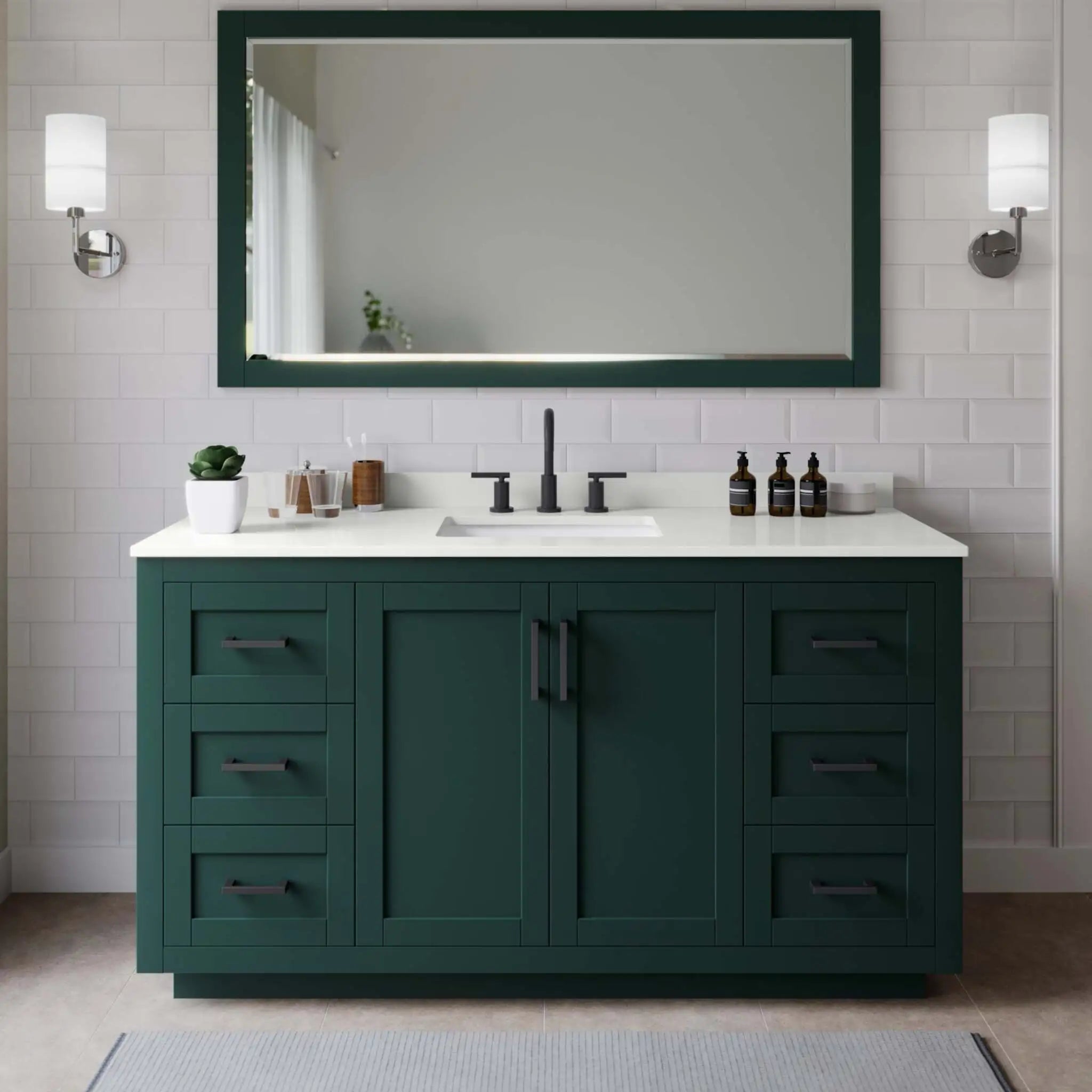 66" Miranda Single Bathroom Vanity in Green with Matte Black Trim by Wyndham