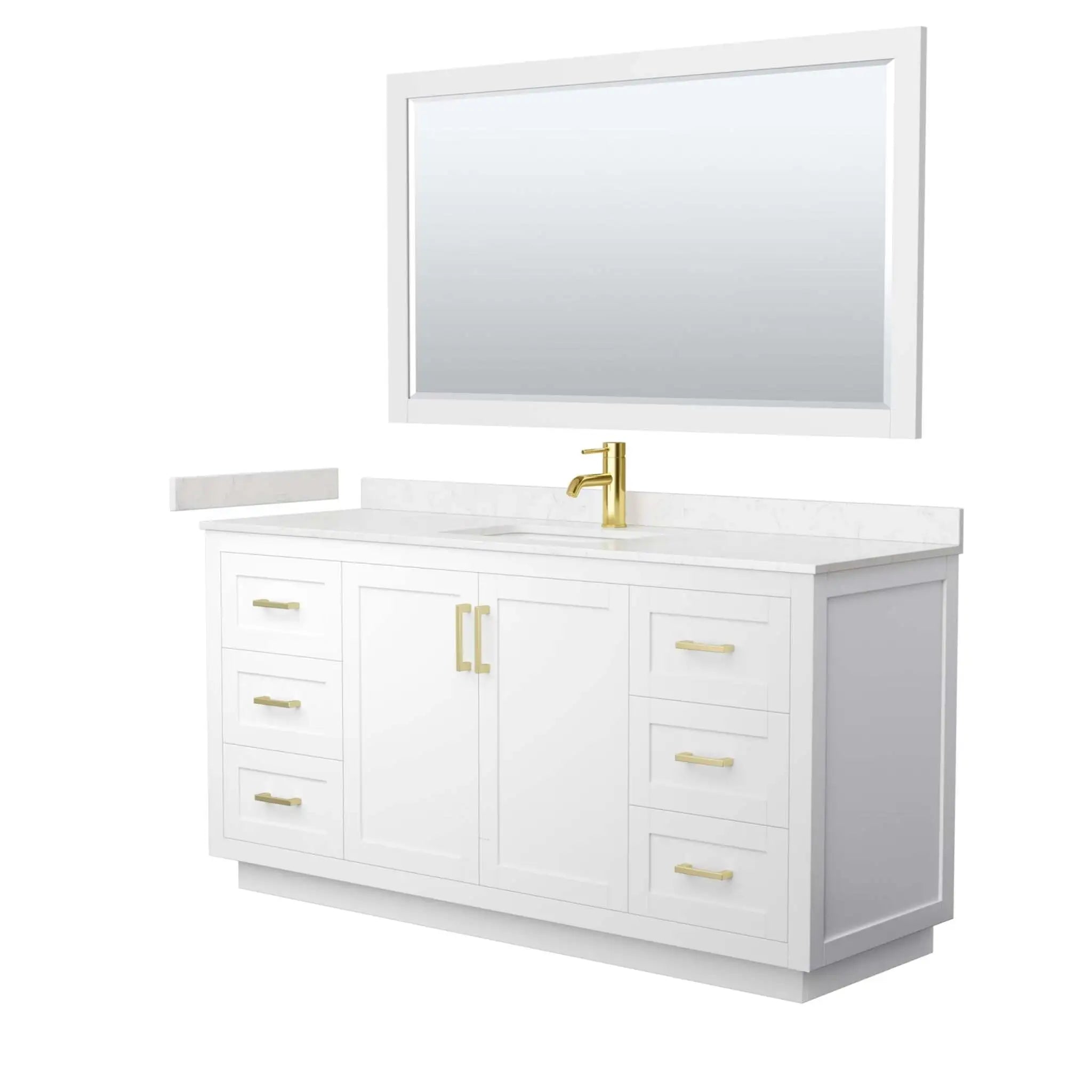 66" Miranda Single Bathroom Vanity in White with Brushed Gold Trim & 58" Mirror by Wyndham