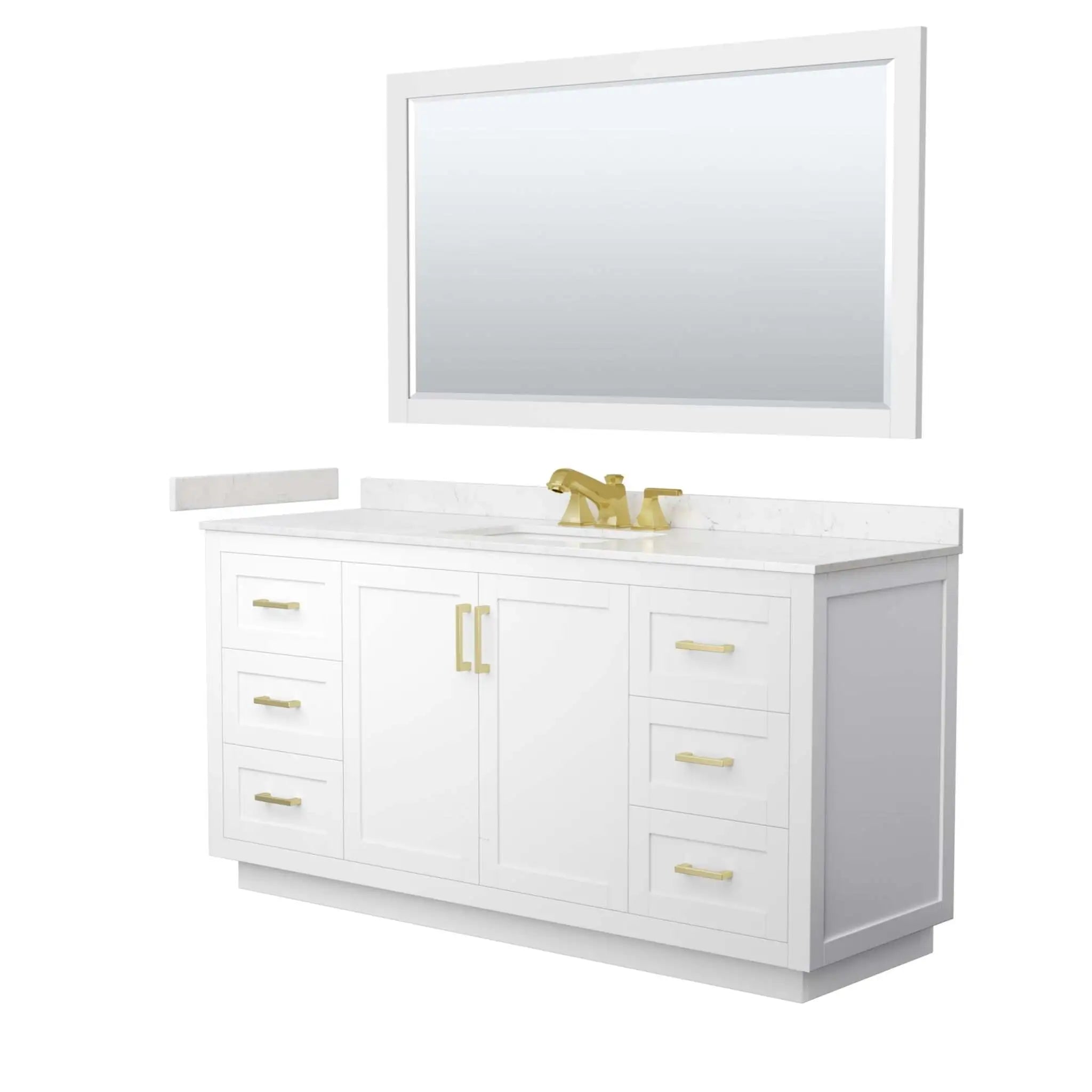 66" Miranda Single Bathroom Vanity in White with Brushed Gold Trim & 58" Mirror by Wyndham