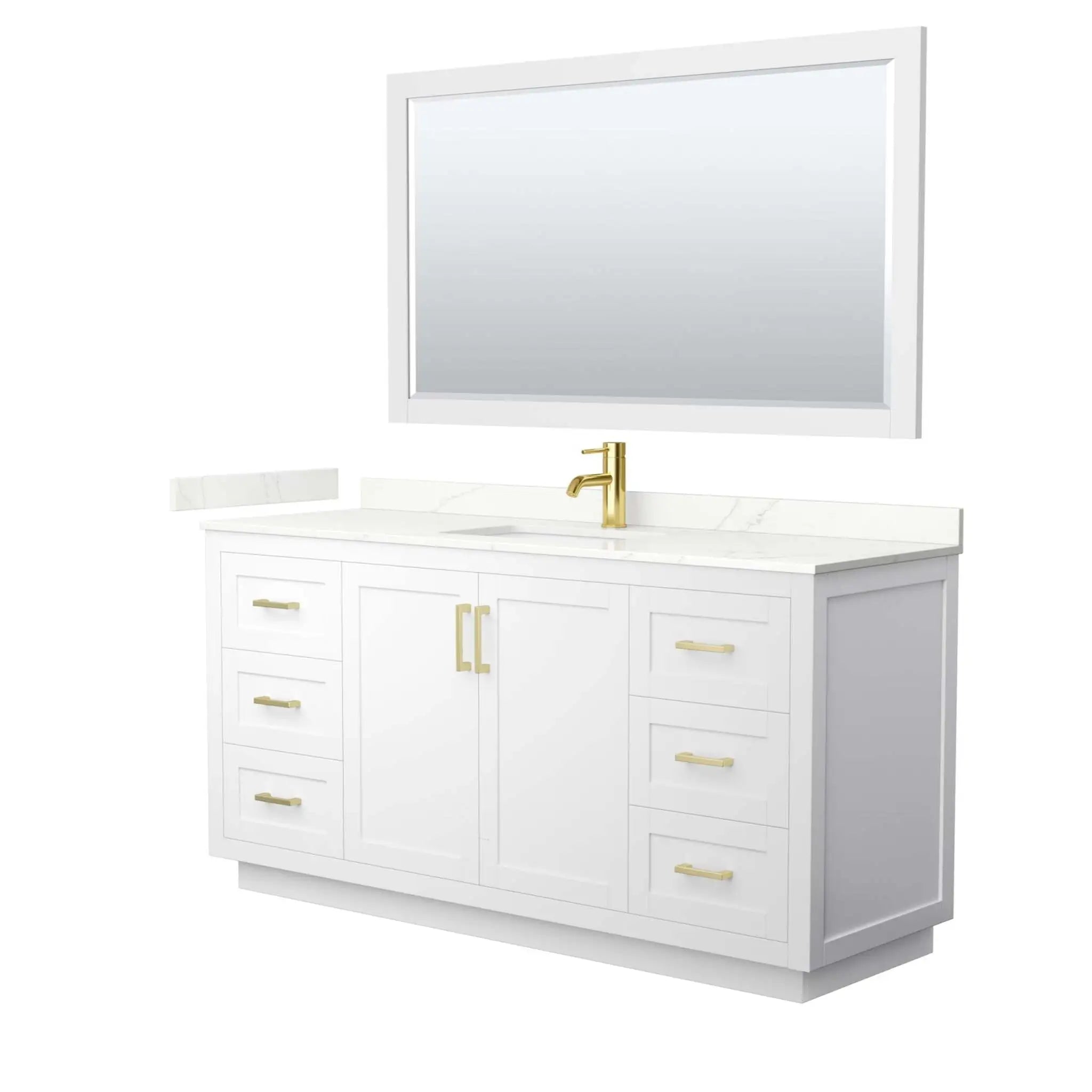 66" Miranda Single Bathroom Vanity in White with Brushed Gold Trim & 58" Mirror by Wyndham