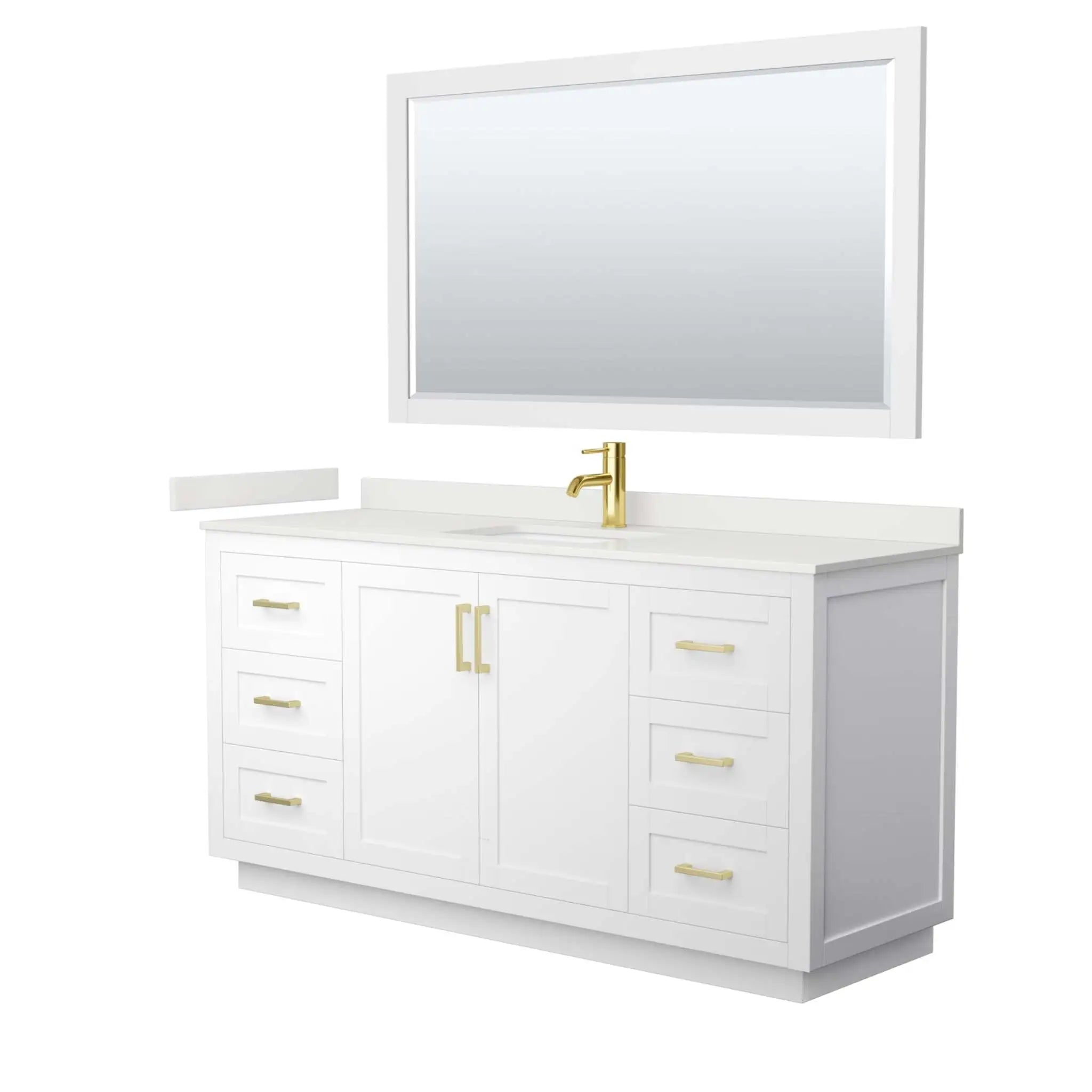 66" Miranda Single Bathroom Vanity in White with Brushed Gold Trim & 58" Mirror by Wyndham
