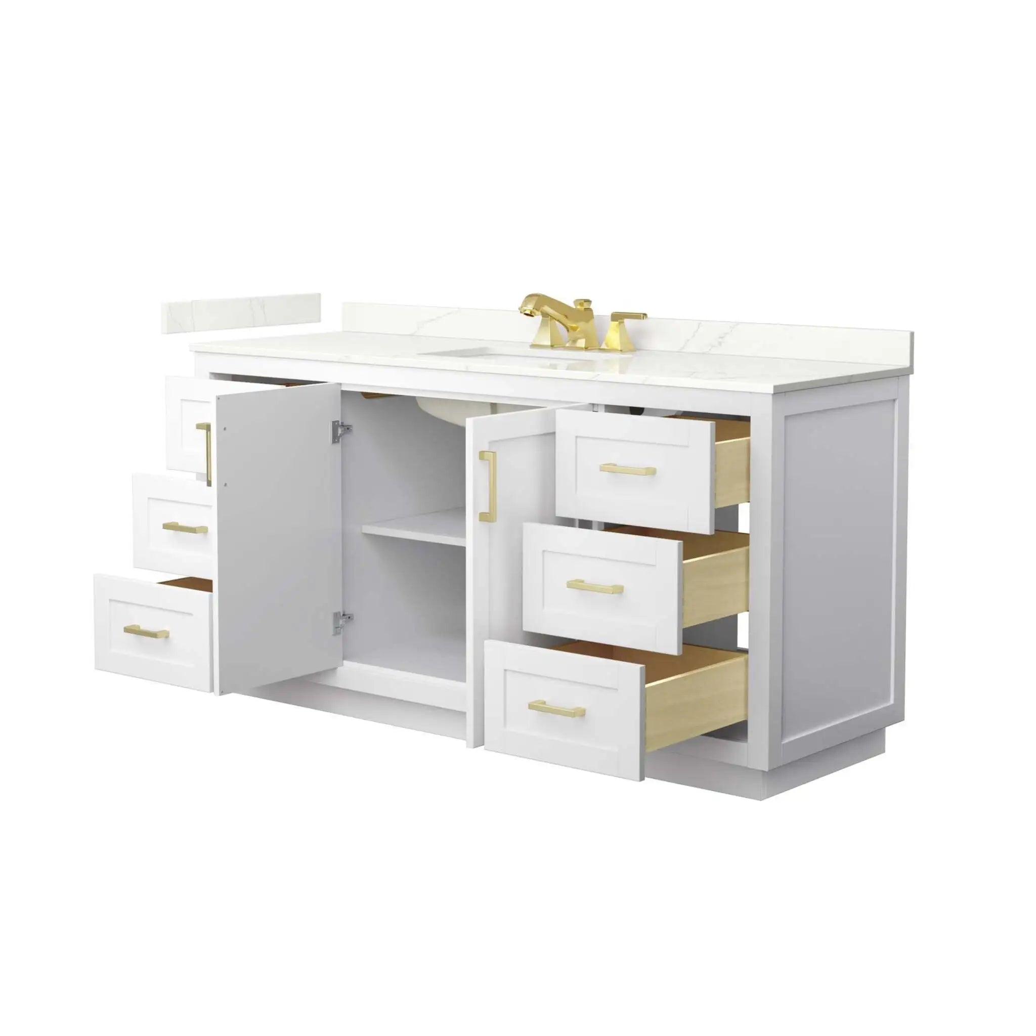 66" Miranda Single Bathroom Vanity in White with Brushed Gold Trim by Wyndham